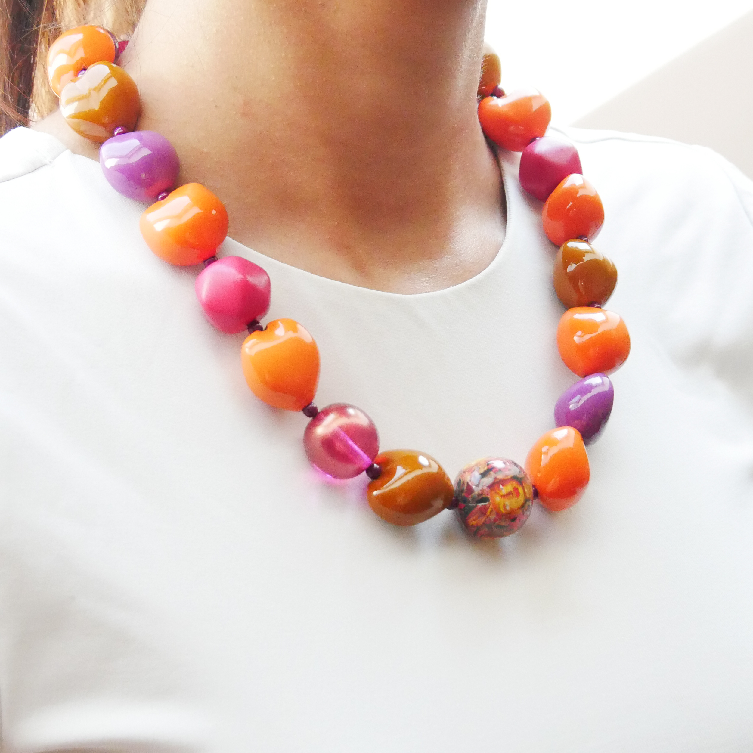  "Summer Feeling" Kette ca. 60 cm, Lumba Samen, Glasperlen, Resin Perle, blumenwiese