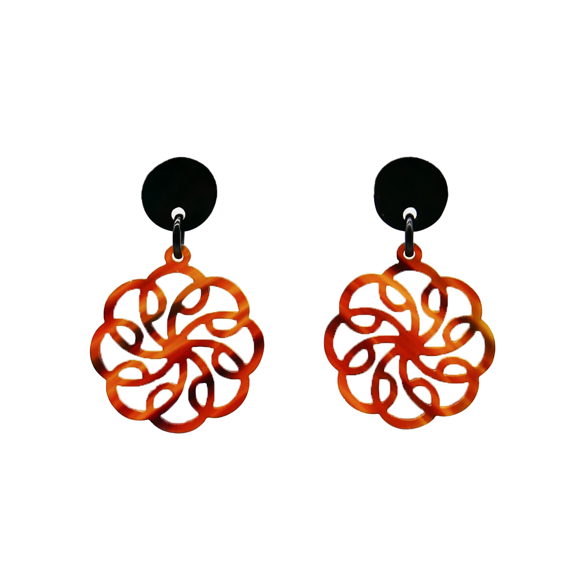  "Craft Art" Ohrring "Mandala" Ø ca. 45 mm, schwarzes und braunes Horn 