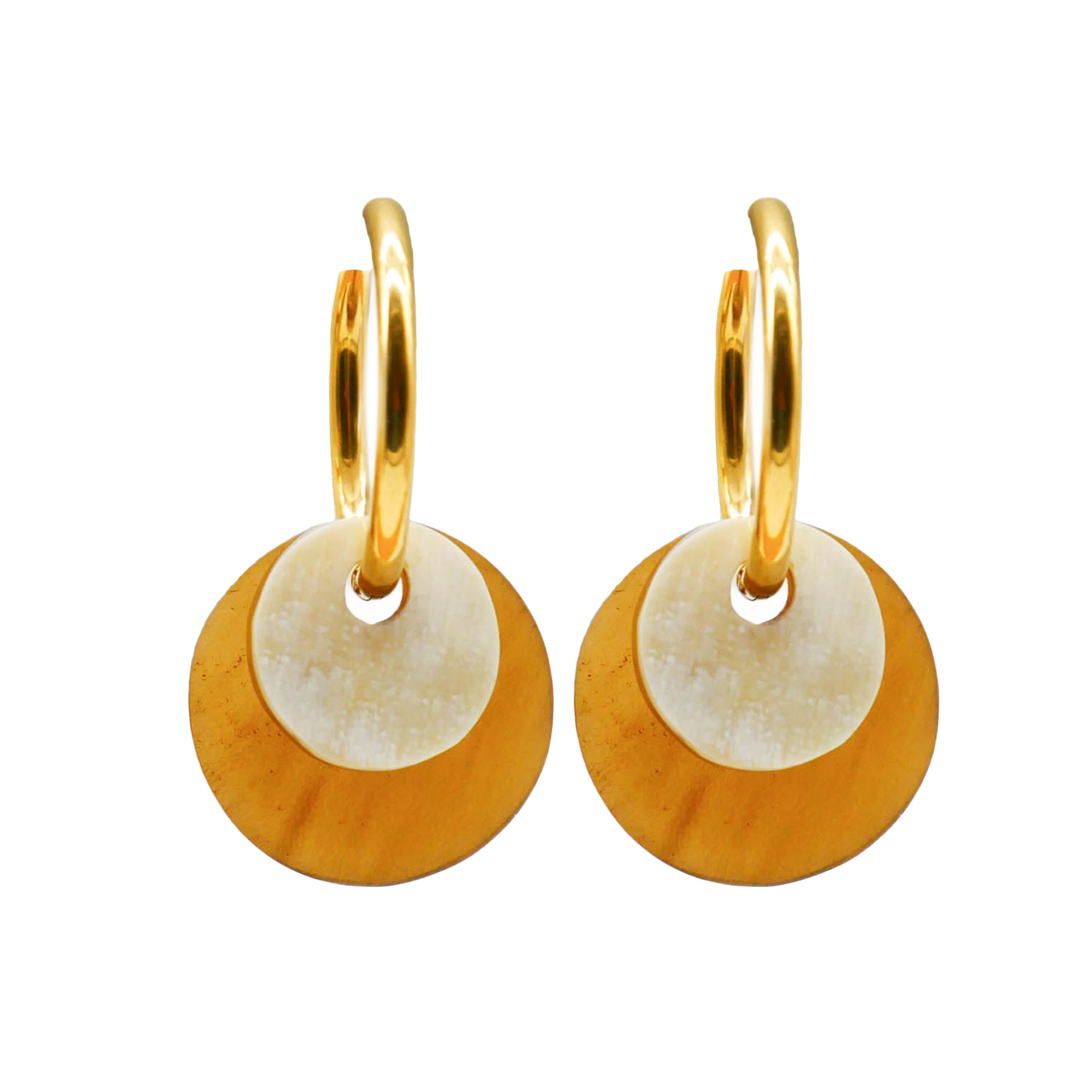 "Craft-Art" Ohrring "kleine Plättchen" braun und weiß, vergoldete Edelstahlcreole