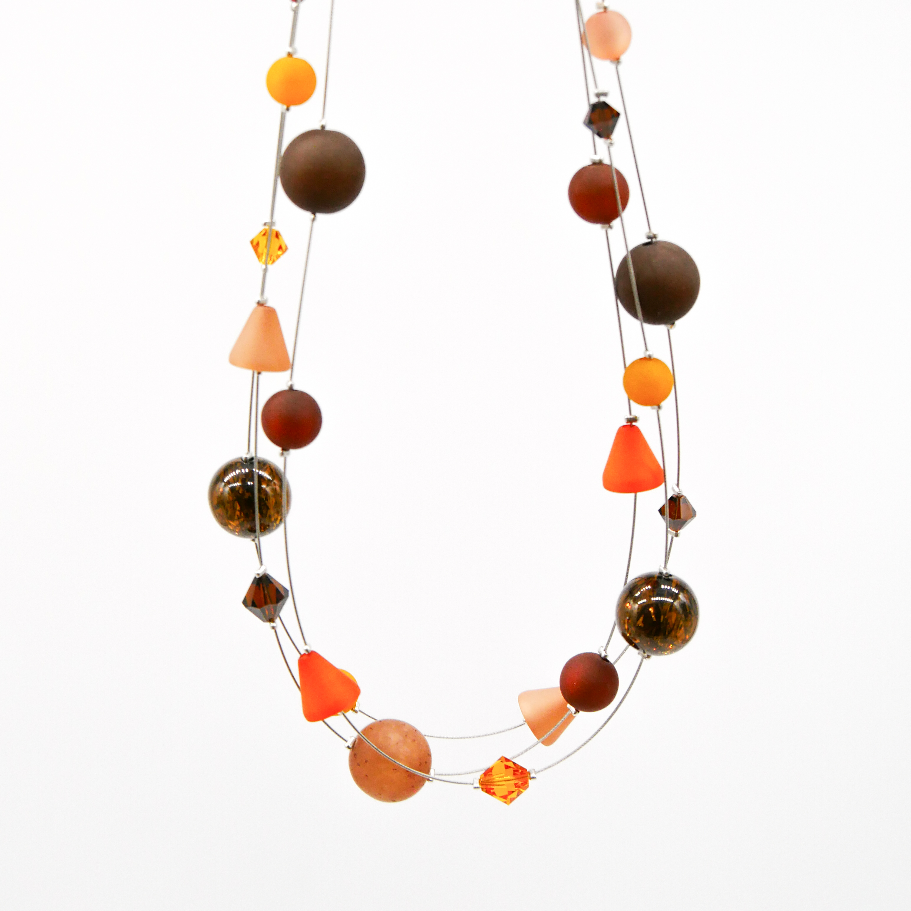 “Color Explosion”, short 3 strand necklace with polaris beads - choclatebrown “Color Explosion”, short 3 strand necklace with polaris beads - choclatebrown