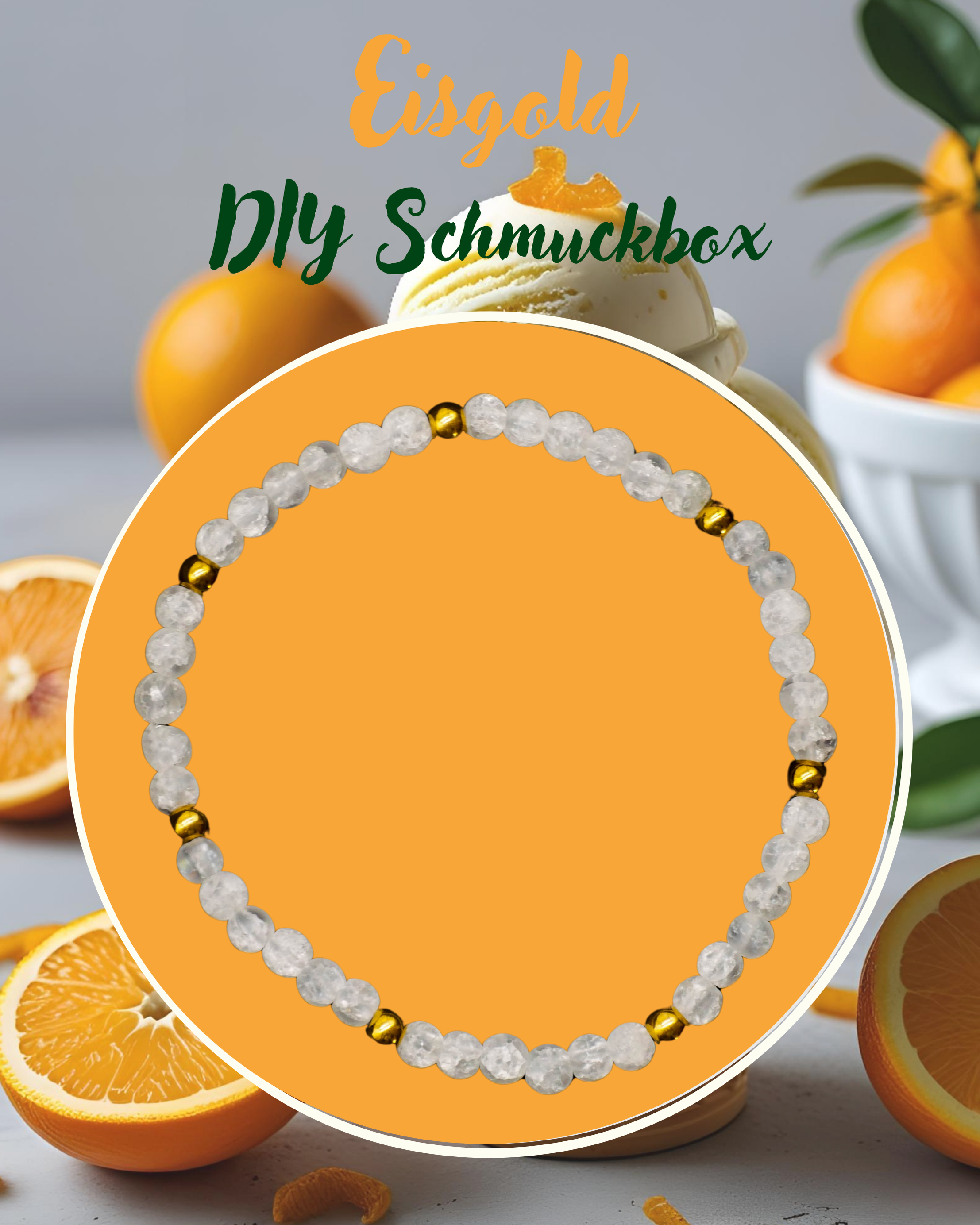  DIY kleine Schmuckbox, Armband Eisgold, ø 4 mm Bergkristall, vergoldete Edelstahlperlen
