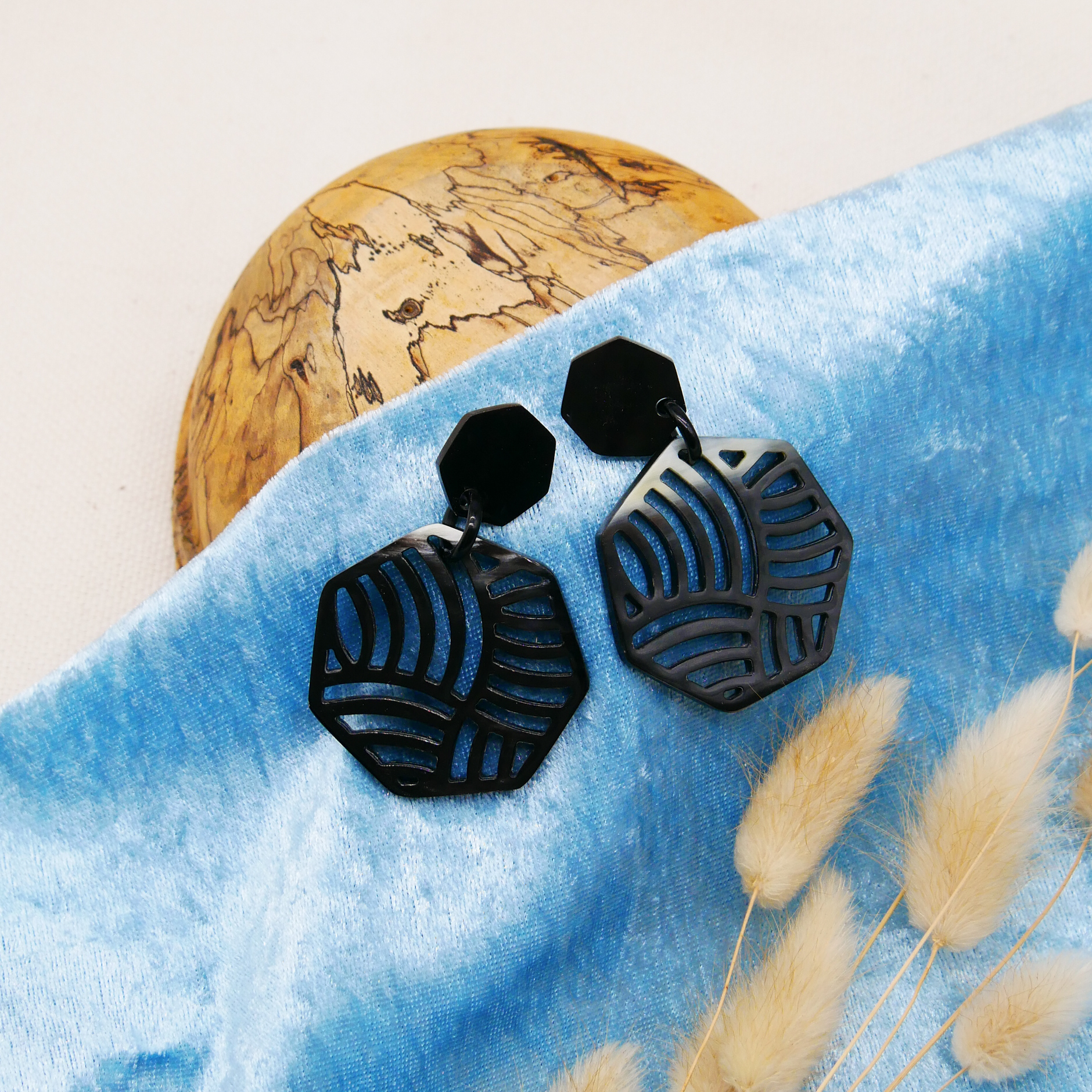  "Craft Art" Ohrring "Polygon" marble Horn