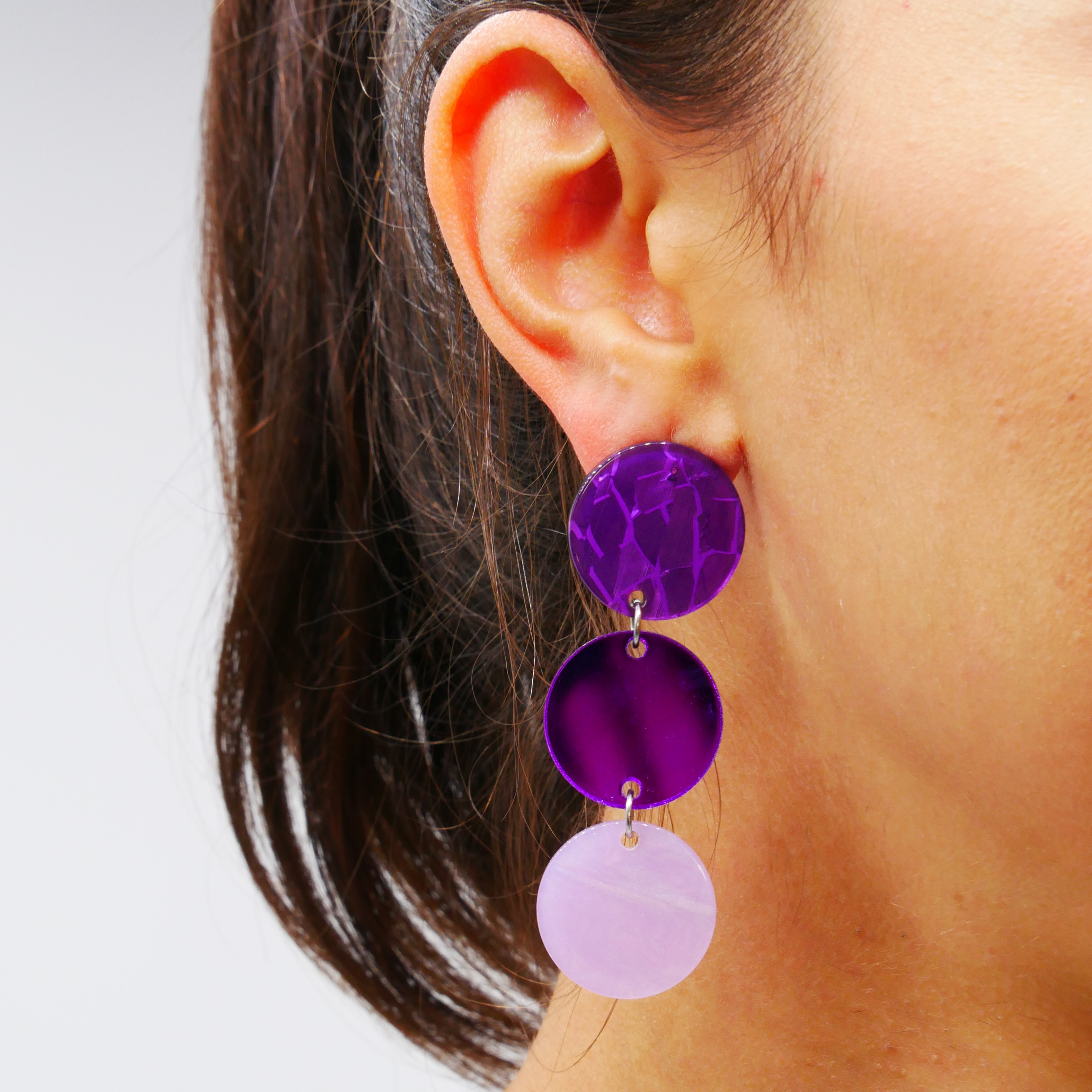 "Color Explosion" , stud earrings 3pcs traffic light Ø 22 mm purple "Color Explosion" , stud earrings 3pcs traffic light Ø 22 mm purple