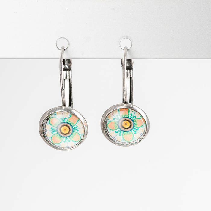 Ohrhänger "Mandala" mit Glasmuggel Ø 14mm, hellorange-hellgrün