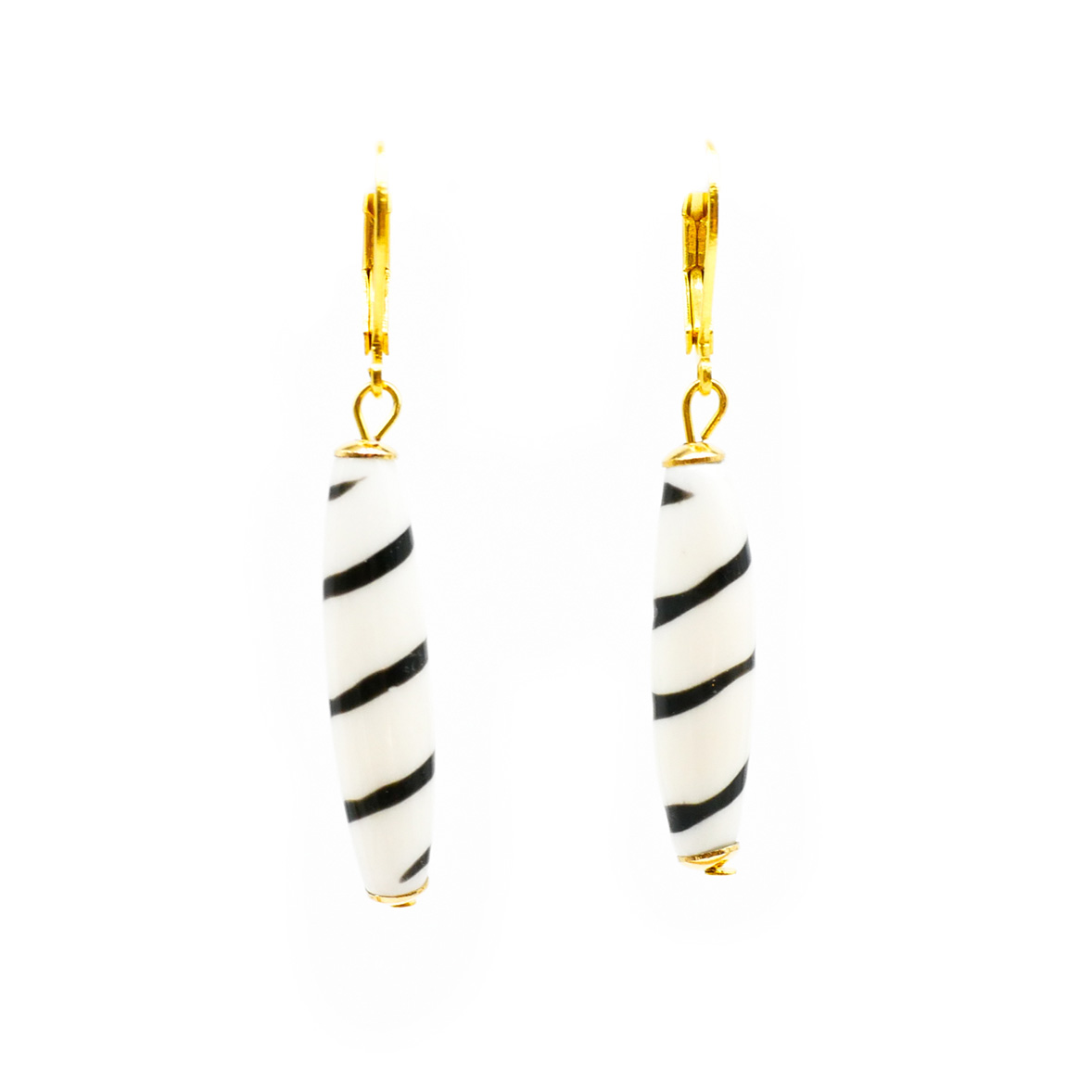 "Classic Ethnic" Ohrhänger gold, geringelte Knochenperle Olive 25 x 7 mm