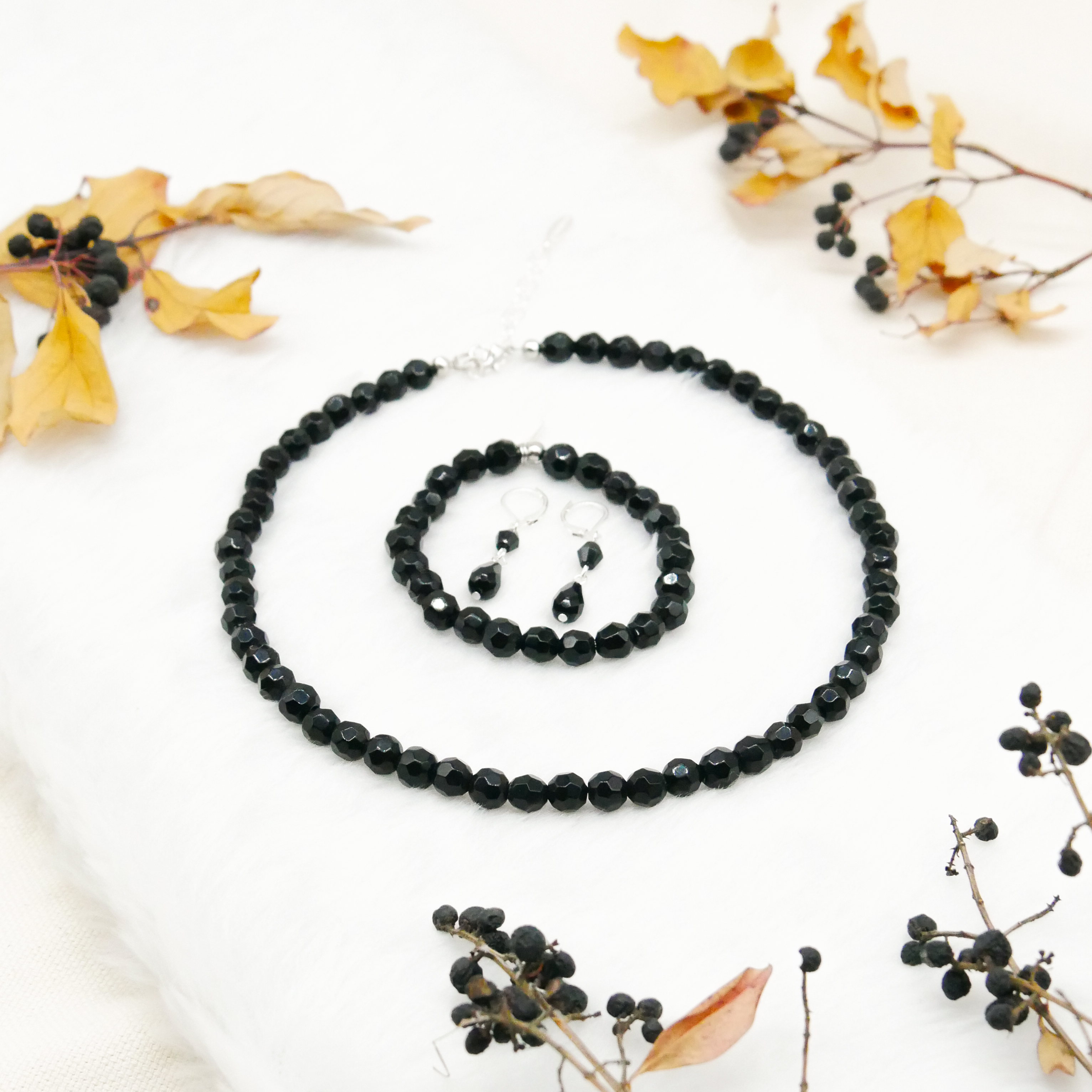  "Jet Schmuck" Ohrhänger "Tropfen", schwarze Glasperlen 