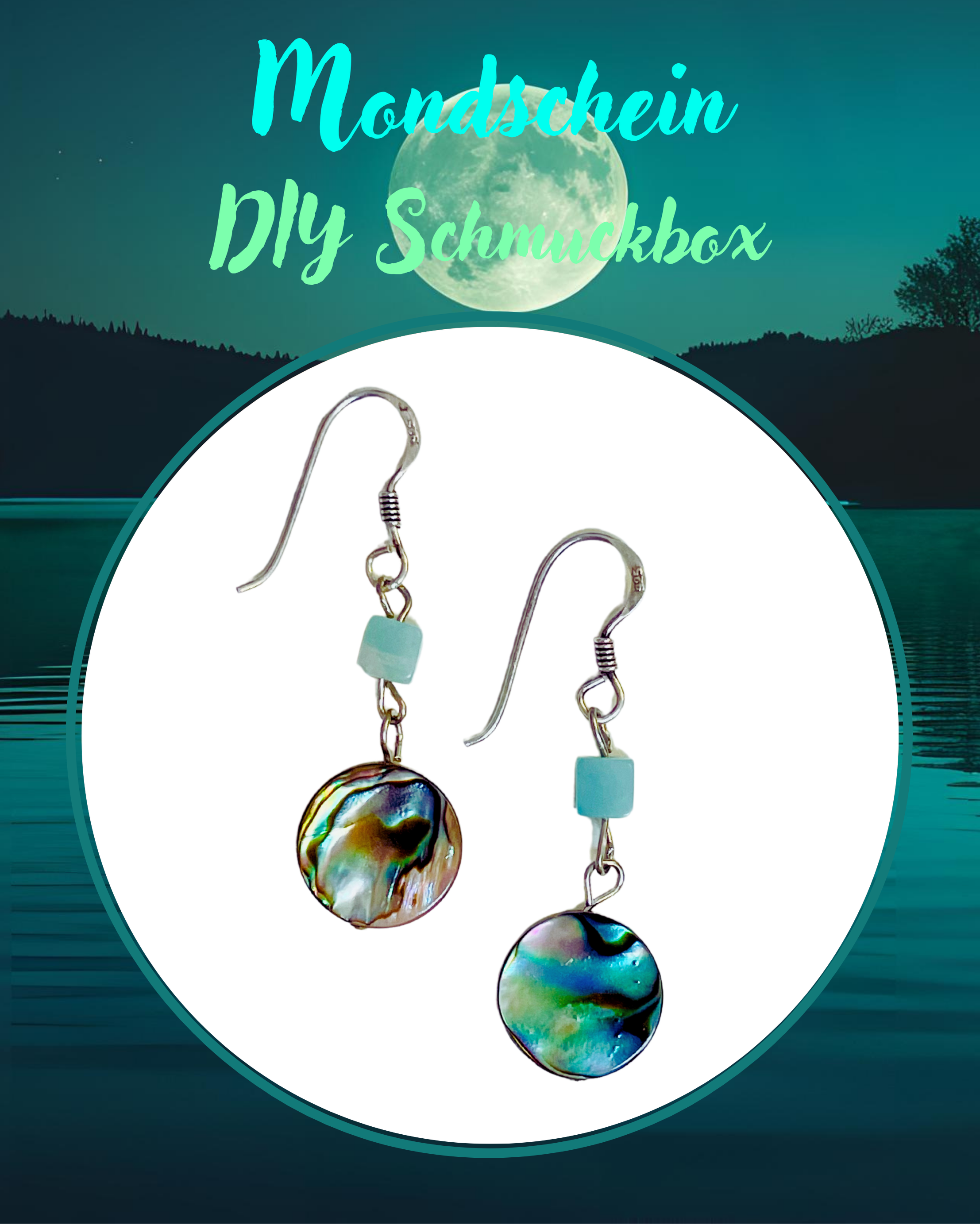 DIY kleine Schmuckbox, Ohrring Mondschein, Ohrhaken 925 Silber, Amazonit, Pauashell DIY kleine Schmuckbox, Ohrring Mondschein, Ohrhaken 925 Silber, Amazonit, Pauashell