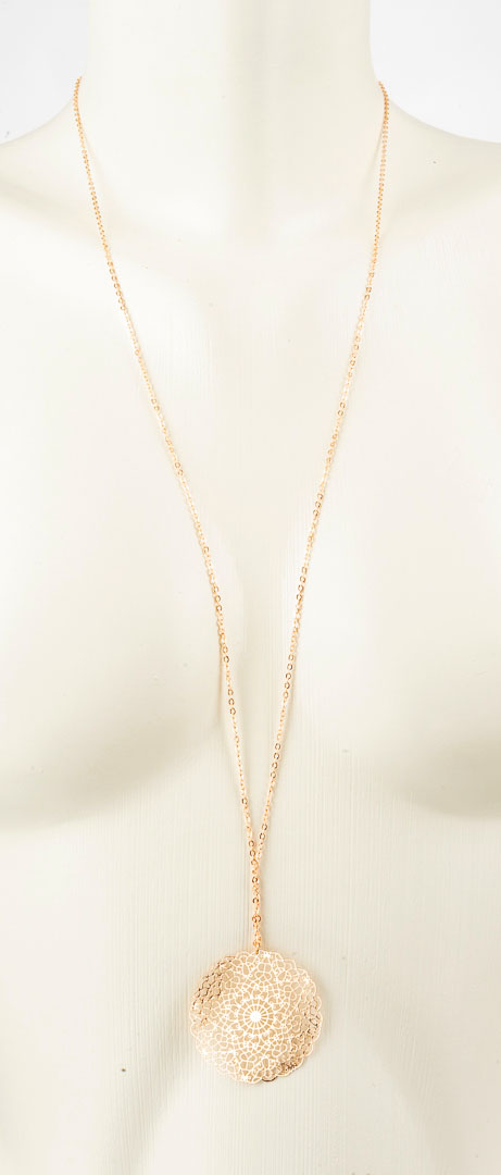 "Fine Filigré" dainty long necklace, mandala 2, gold plated