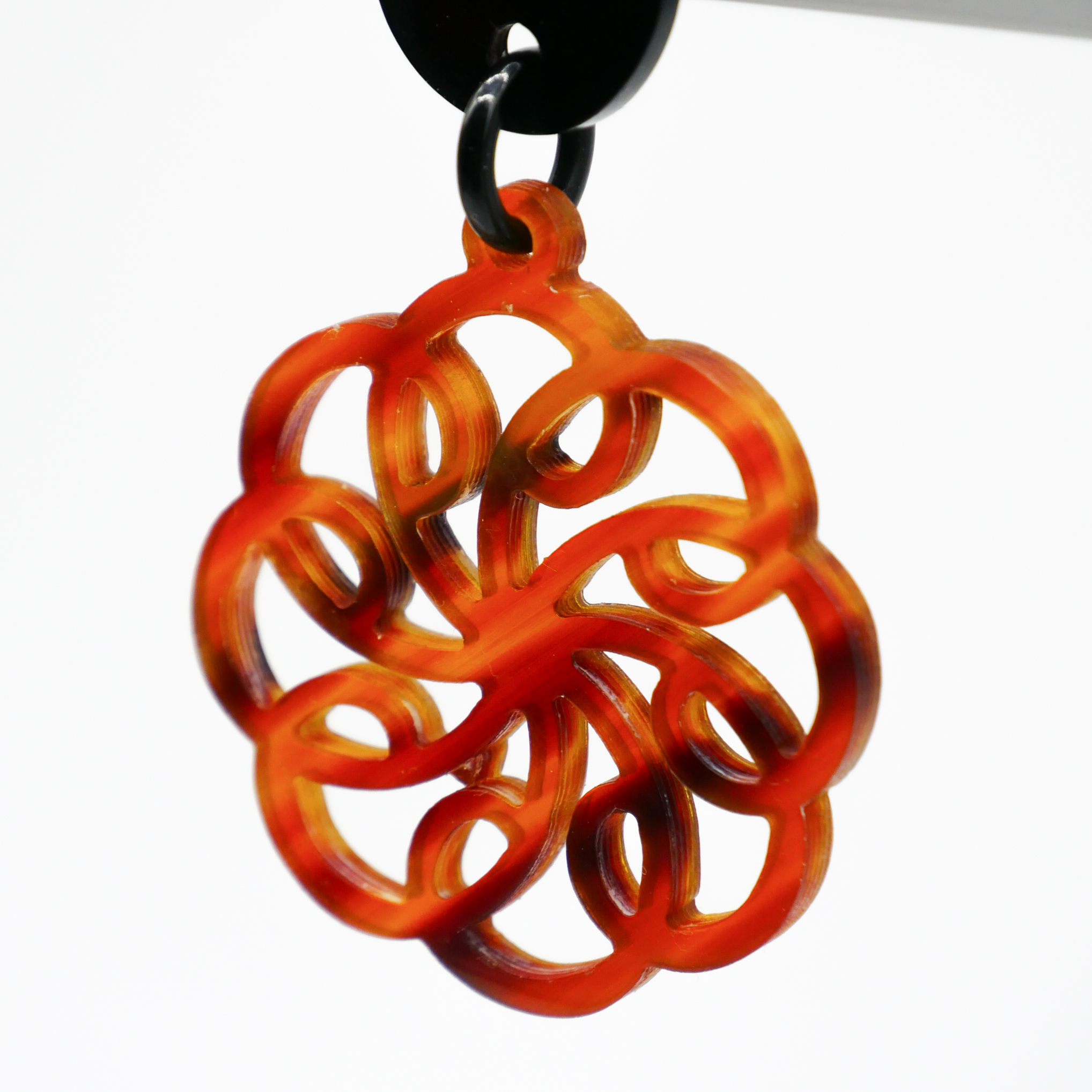  "Craft Art" Ohrring "Mandala" Ø ca. 45 mm, schwarzes und braunes Horn 