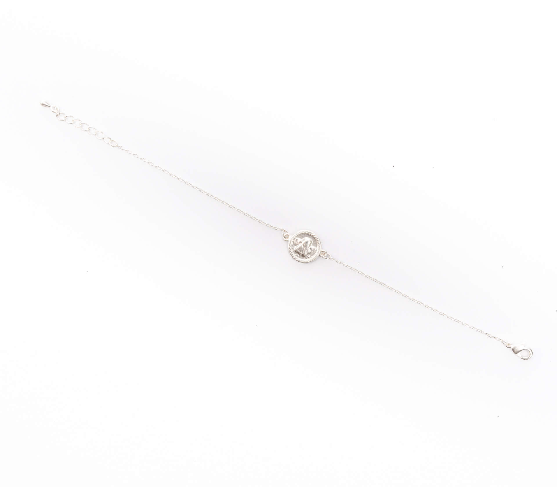 "Fine Filigré" feines Armband, Münze mit Engels Motiv, versilbert