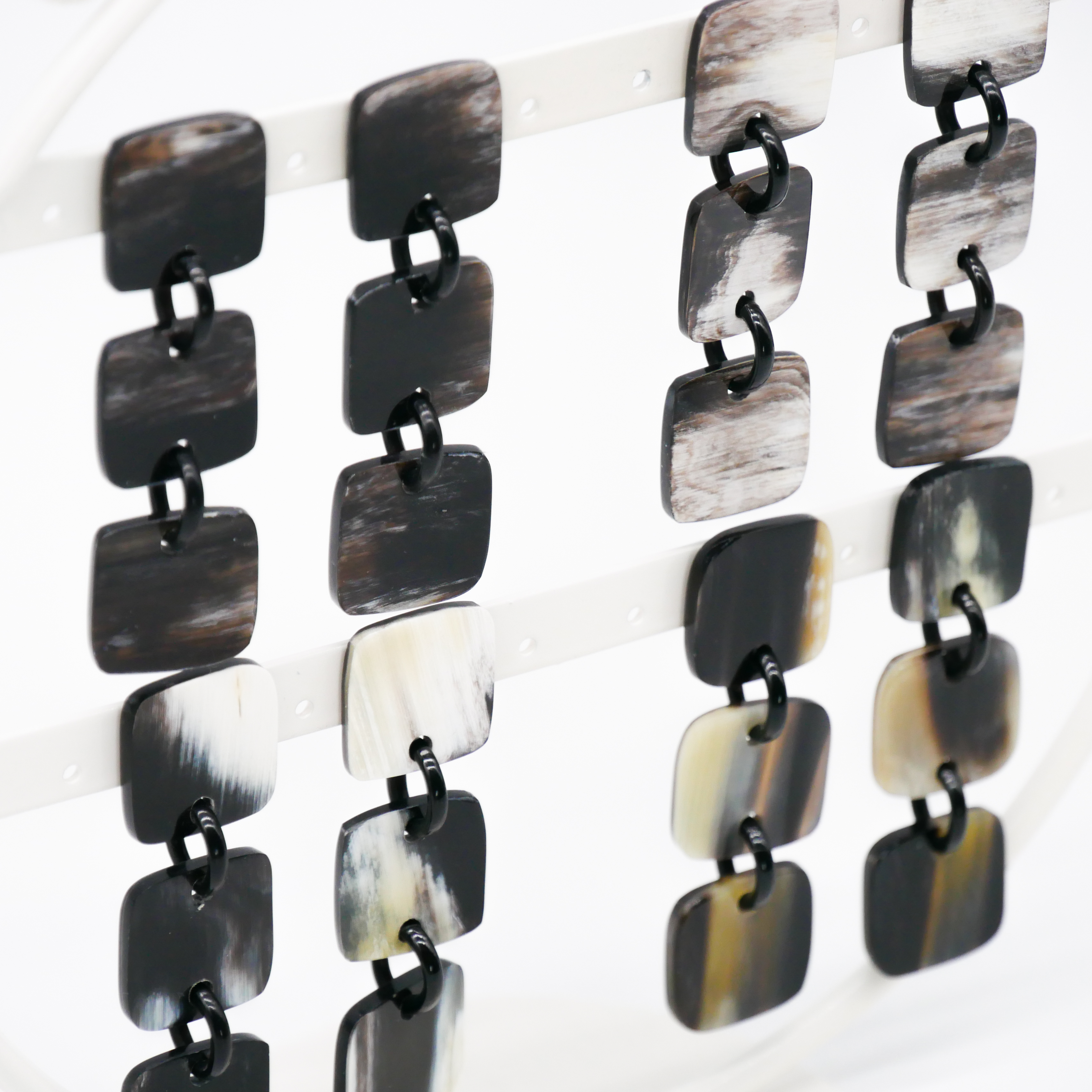 Horn earrings, squares, black-white african horn