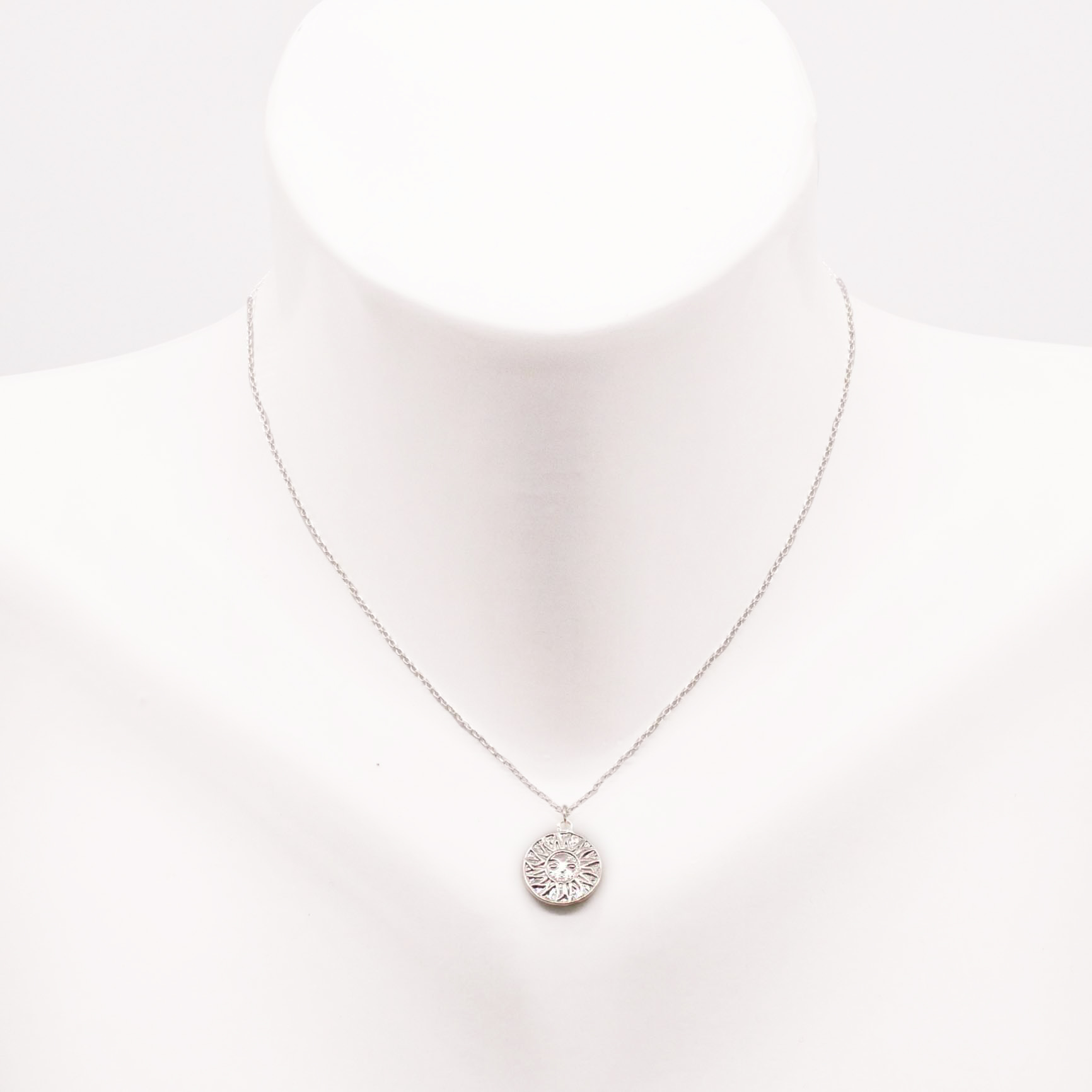 "Fine Filigré" feine kurze Metallkette,Sonne Motiv, versilbert