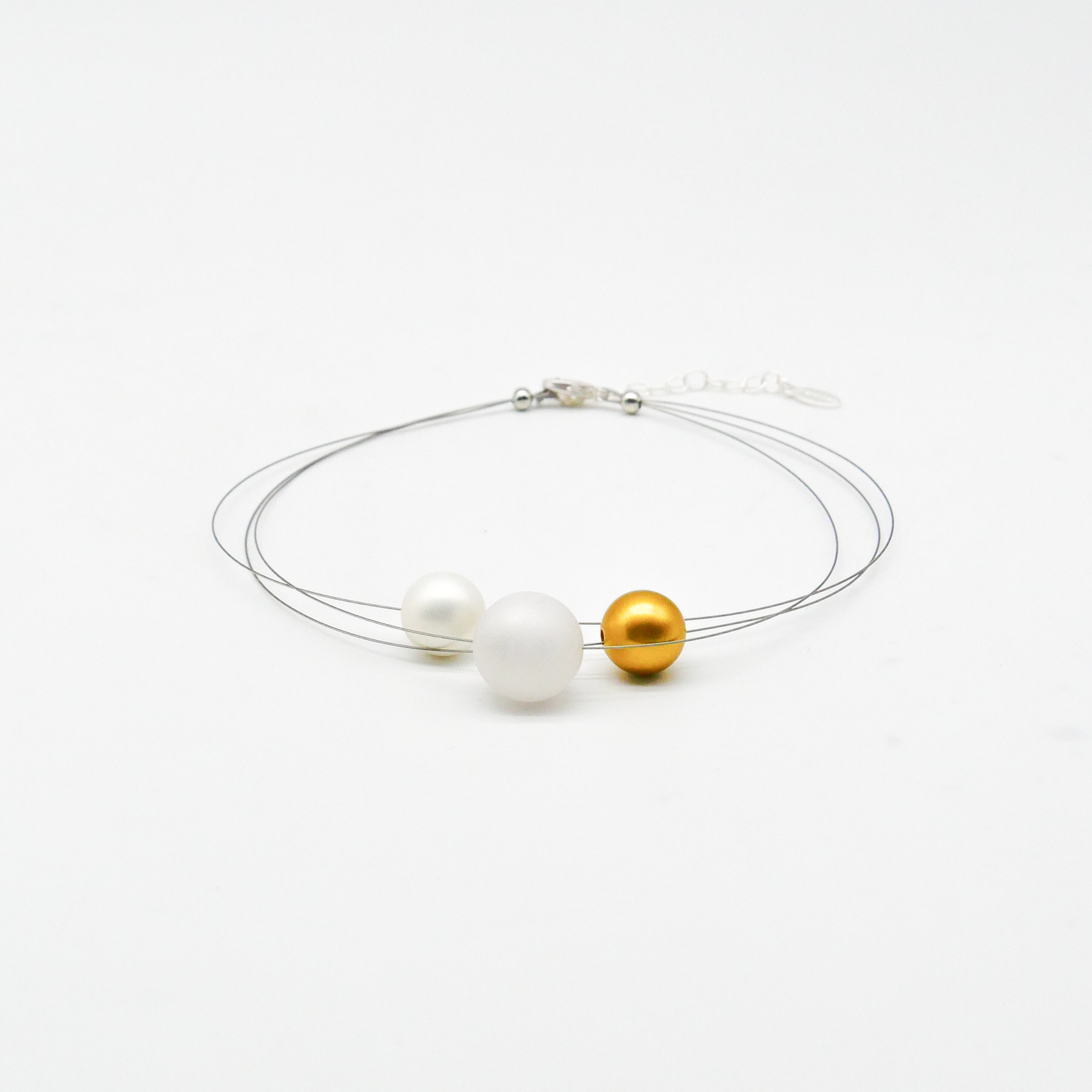  Color Explosion, kurze 3-Strang Kette "Planet" - Venus weiß-gold