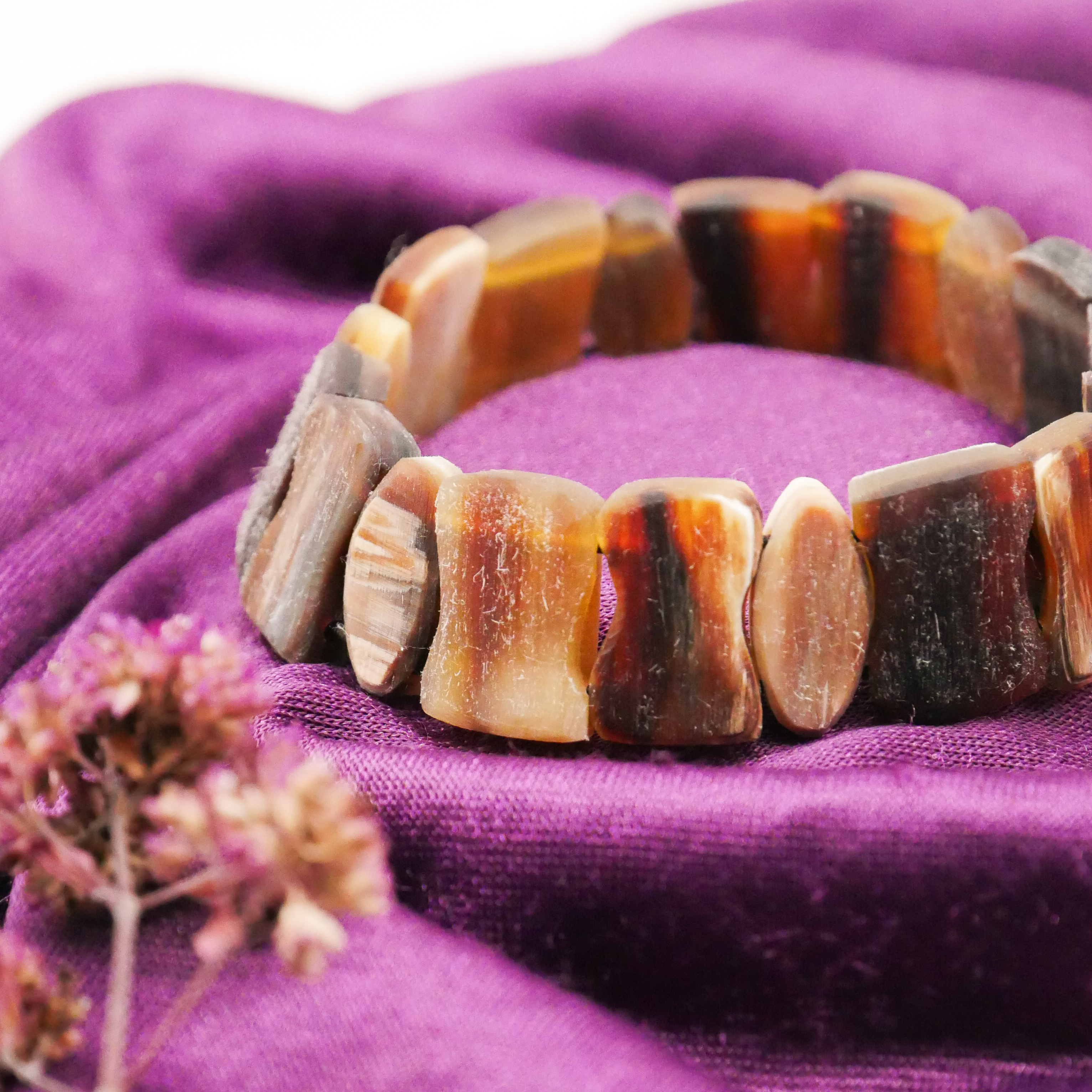  "Craft-Art", Horn Armband auf Gummi verschiedene Formen, braunes Horn matt 