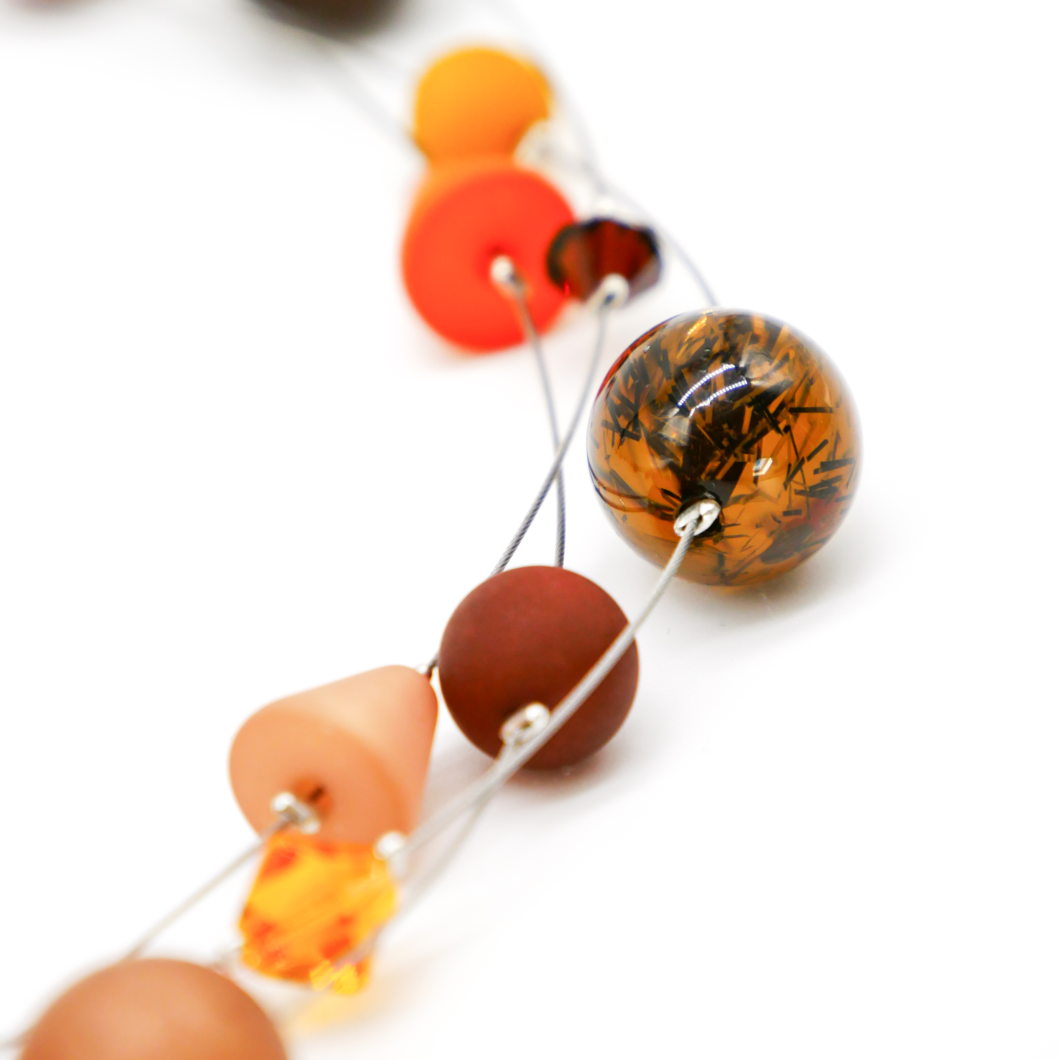 “Color Explosion”, short 3 strand necklace with polaris beads - choclatebrown “Color Explosion”, short 3 strand necklace with polaris beads - choclatebrown