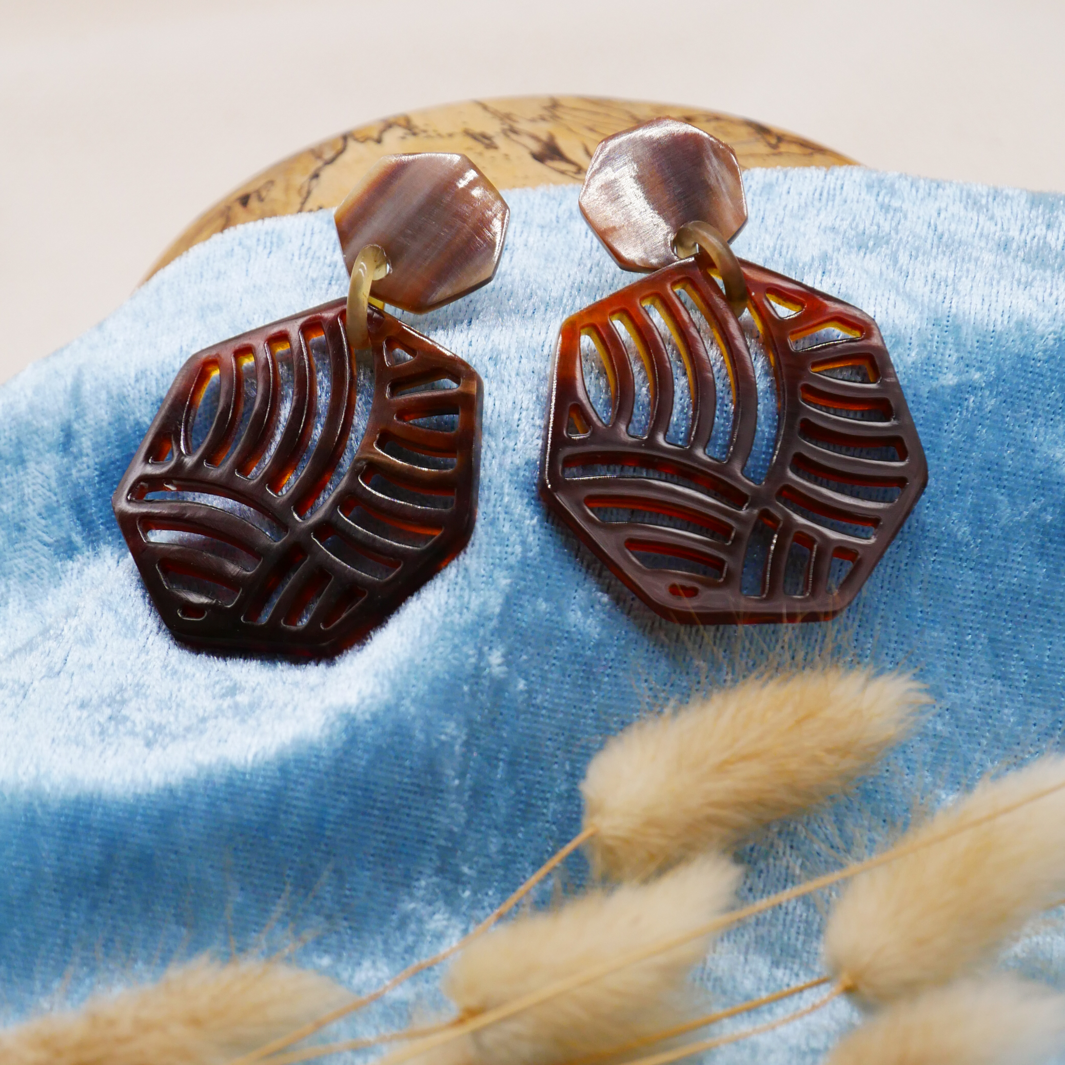  "Craft Art" Ohrring "Polygon" braunes Horn