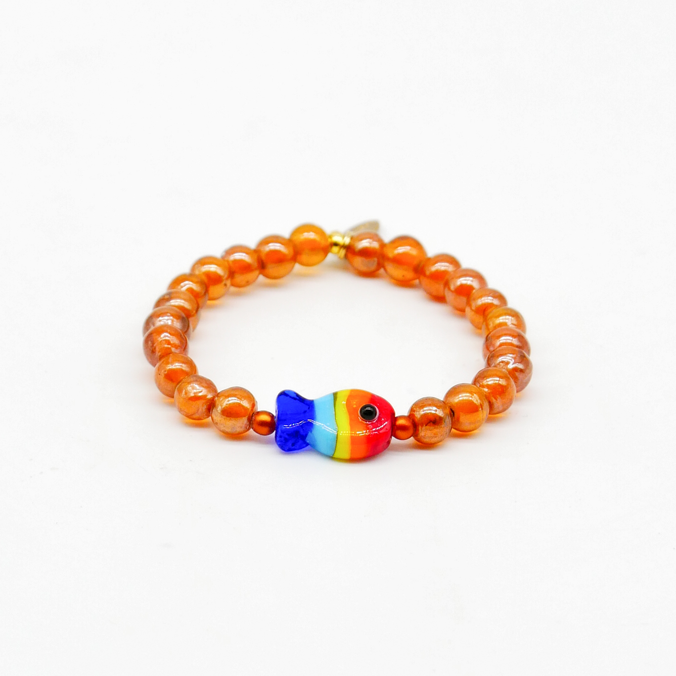 "Summer Feeling" Armband auf Gummi "Fisch" Glasperlen bernstein