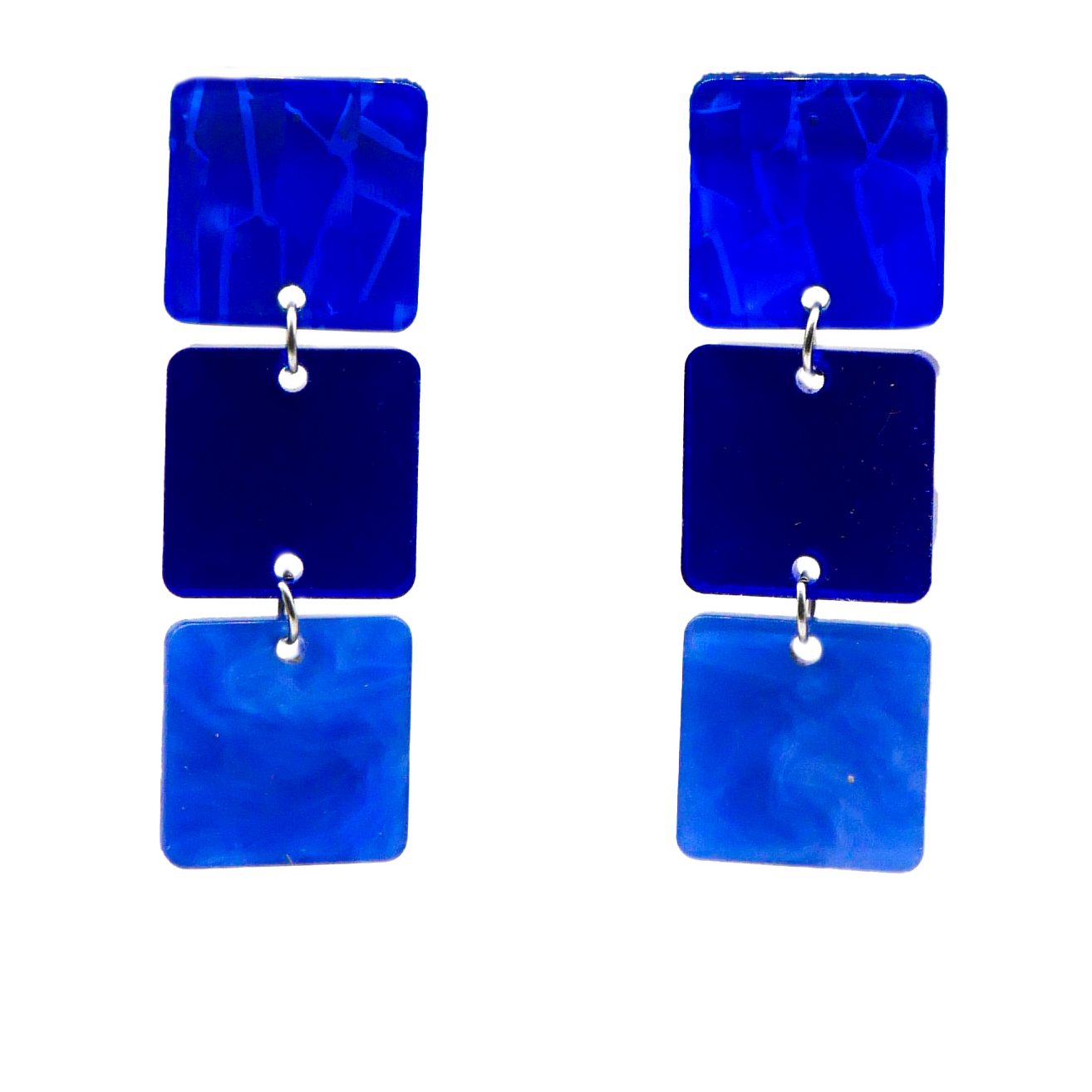 "Color Explosion", Ohrstecker 3er Ampel flache Quadrate 20 mm blue
