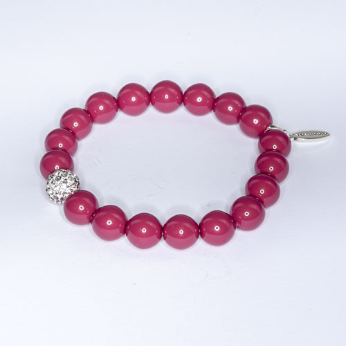 Armband "Glamour" mit Glasperlen und Glitzerkugel 10mm, fuchsia