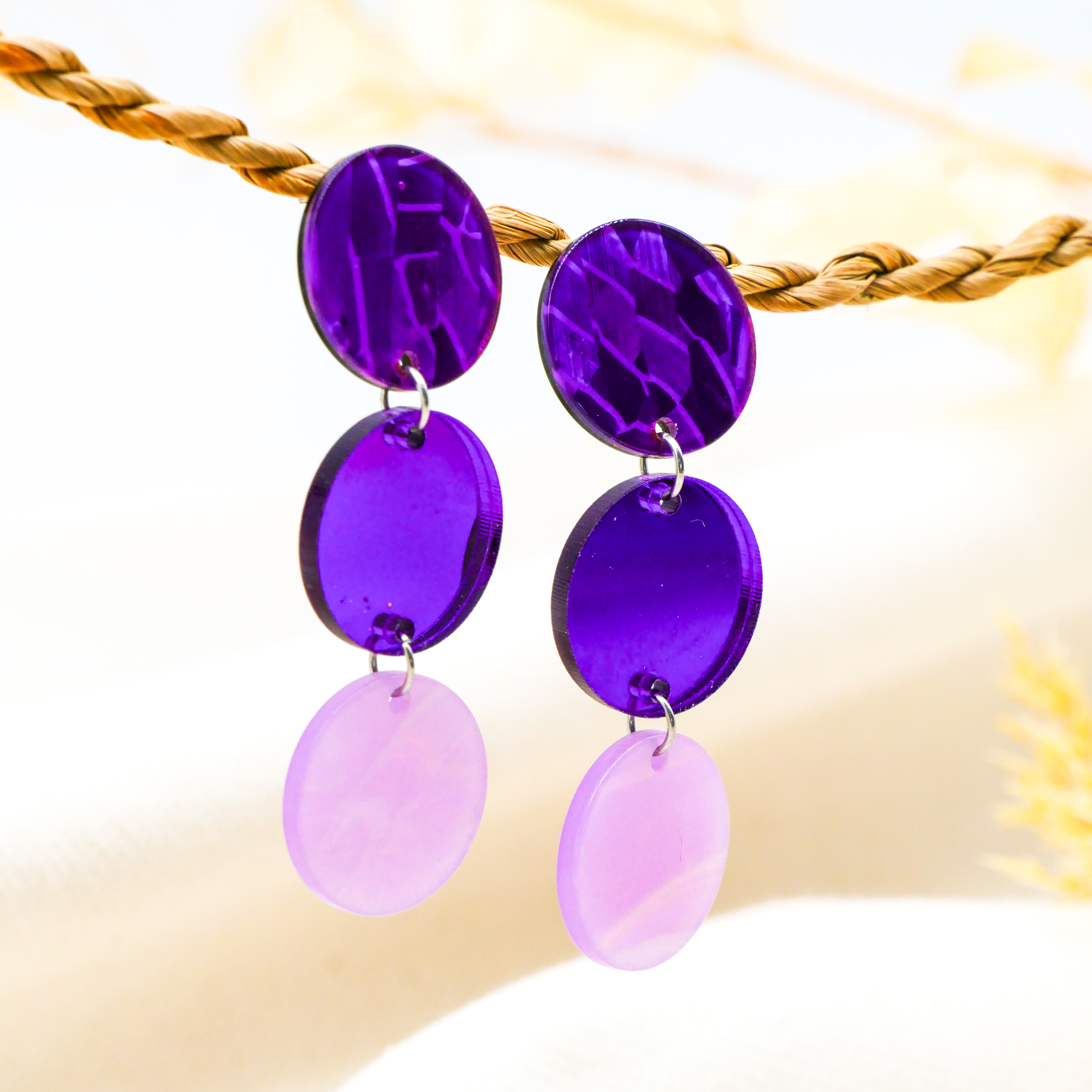 "Color Explosion" , stud earrings 3pcs traffic light Ø 22 mm purple "Color Explosion" , stud earrings 3pcs traffic light Ø 22 mm purple