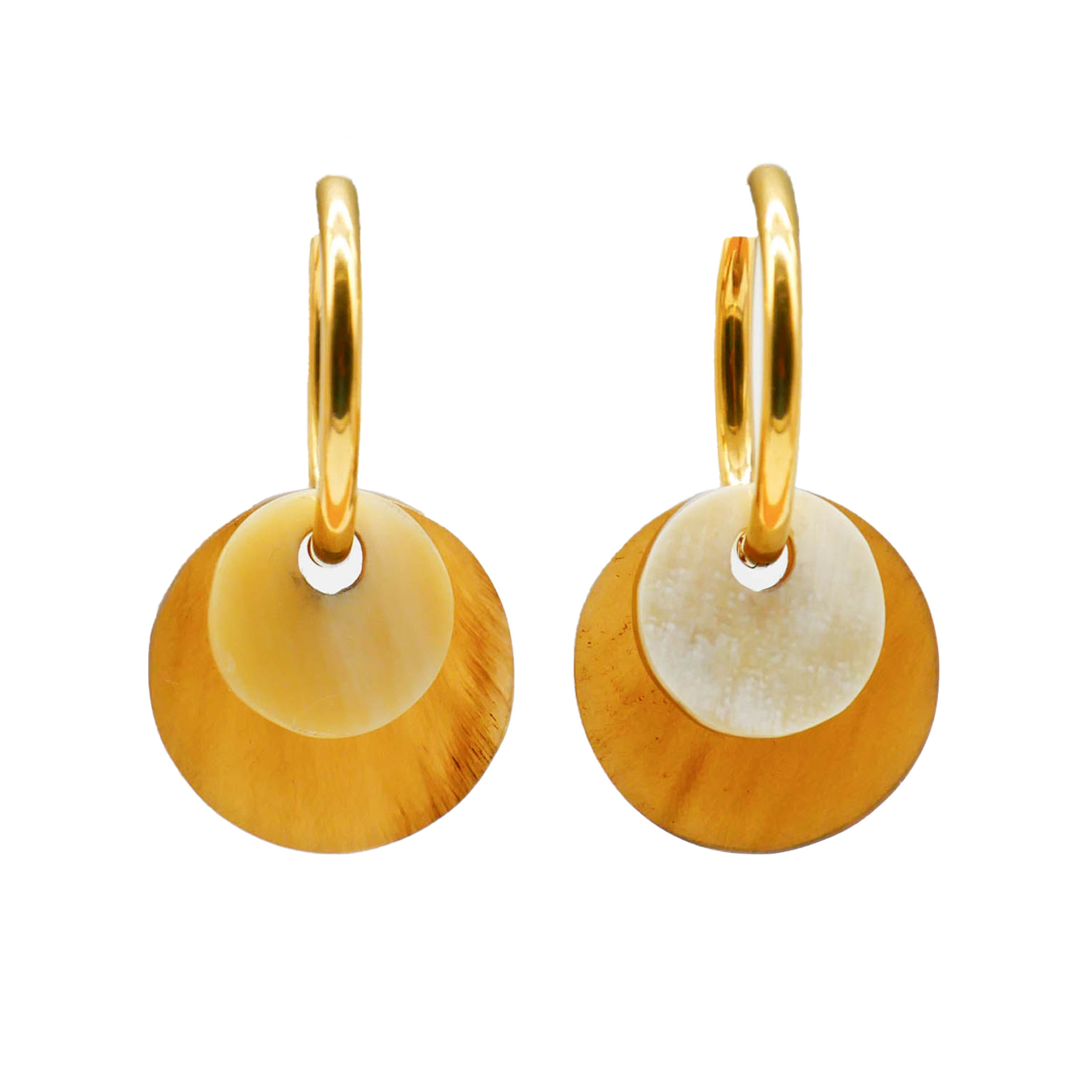 "Craft-Art" Ohrring "kleine Plättchen" braun und weiß, vergoldete Edelstahlcreole