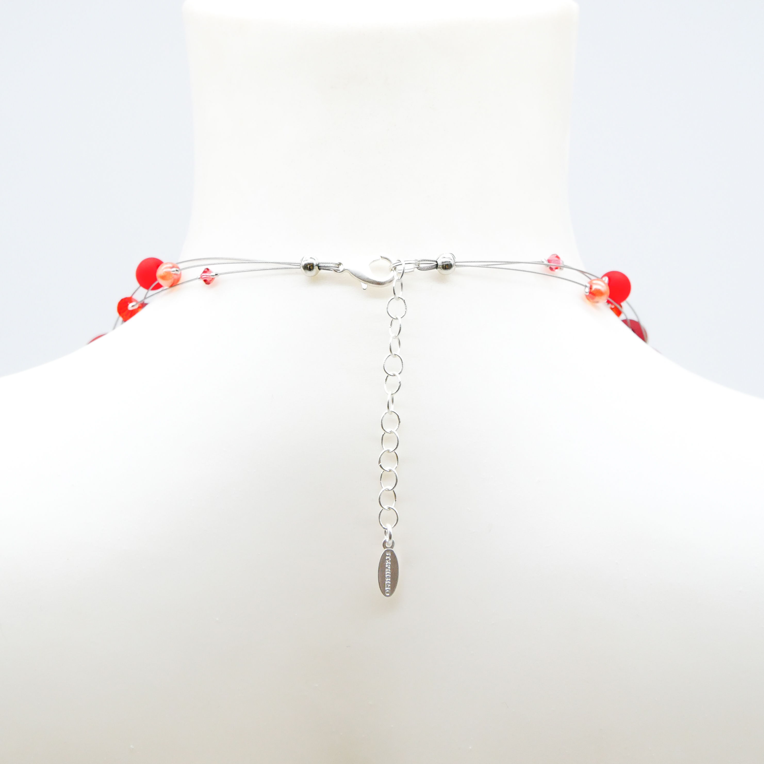 “Color Explosion”, short 3 strand necklace with polaris beads - sunset red “Color Explosion”, short 3 strand necklace with polaris beads - sunset red