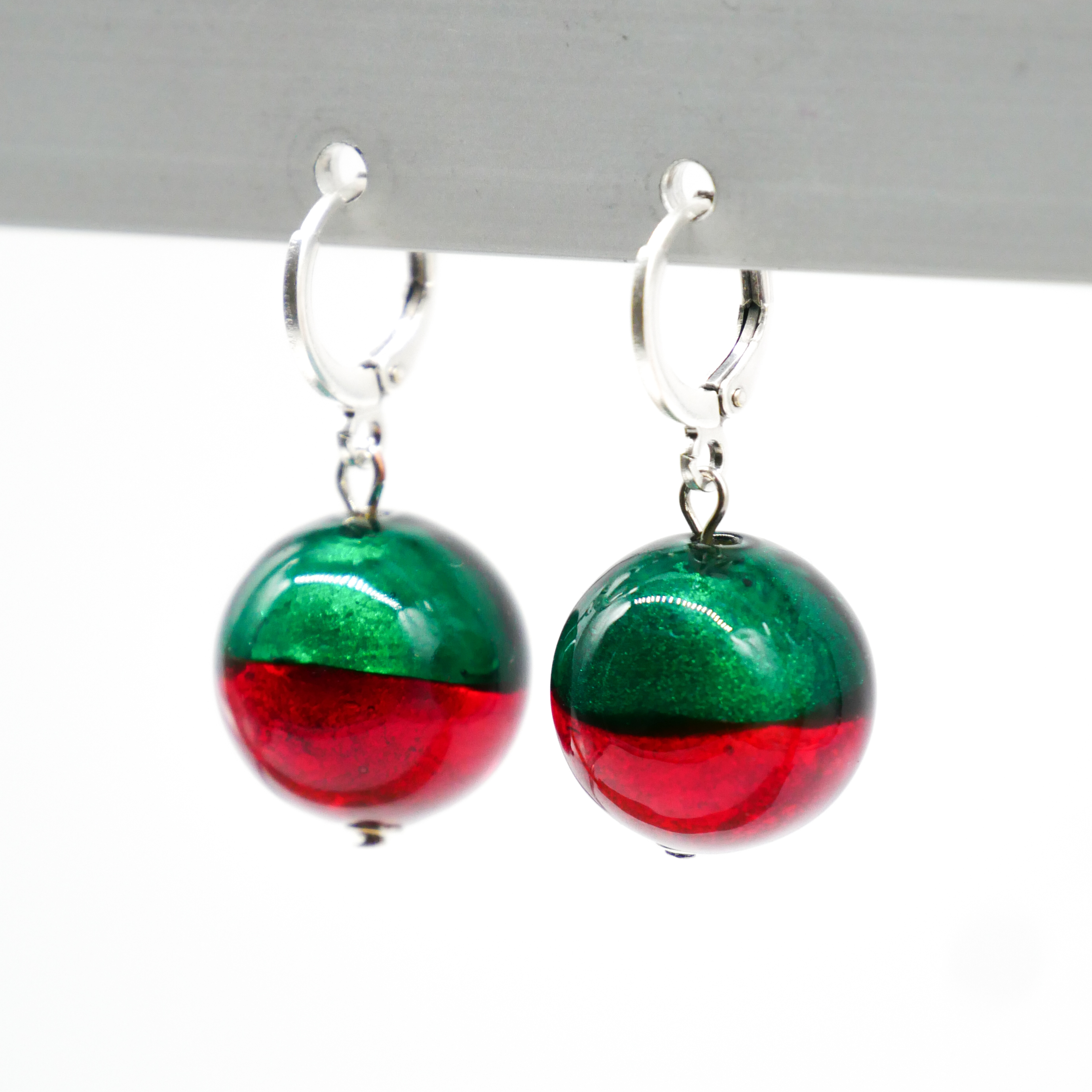 "Fine Bead Art", "Ohrringe Christmas", Lampenperlen, Glasperlen rot-grün