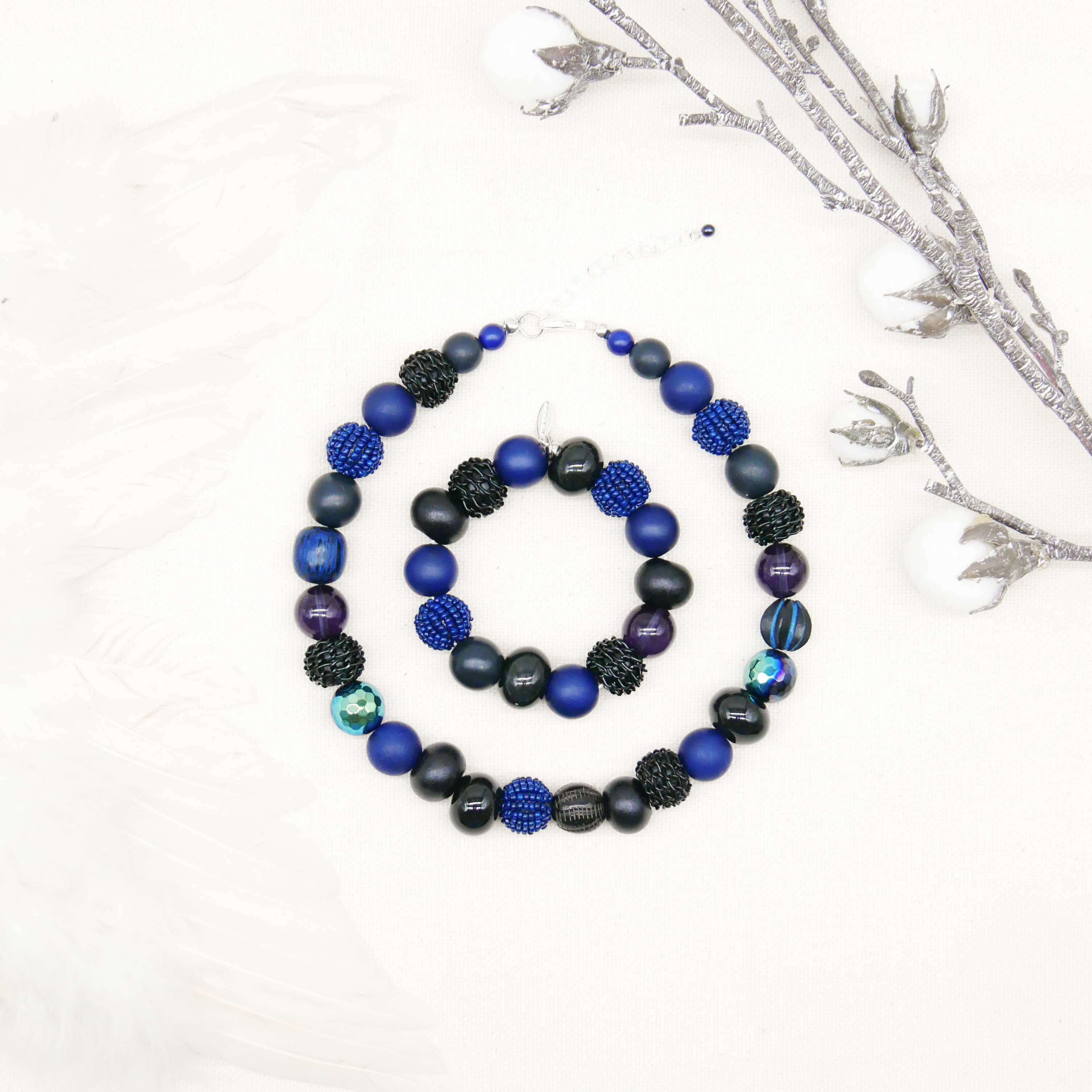  "Bollywood" Armband auf Gummi, mitternachtsblau