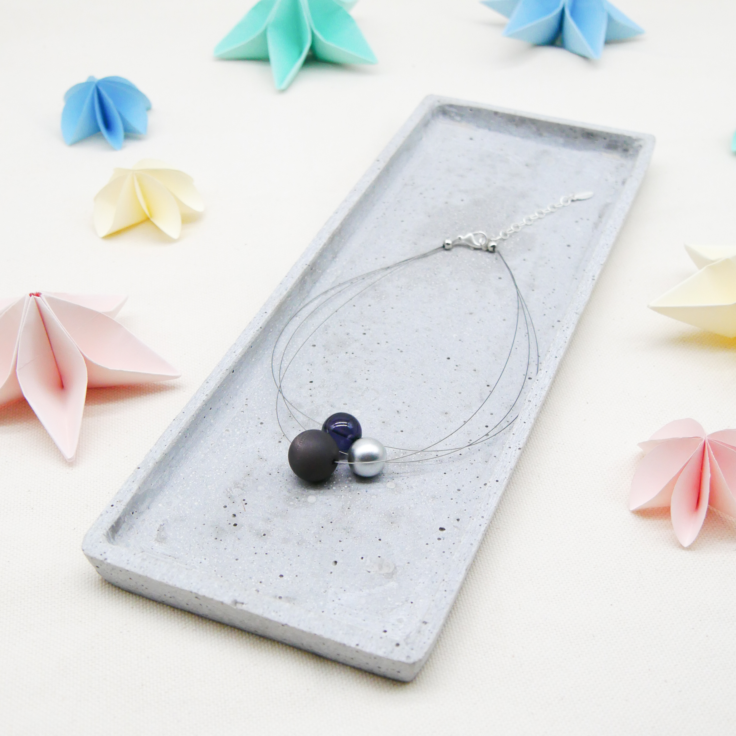  Color Explosion, kurze 3-Strang Kette "Planet" - Merkur schwarz-silber