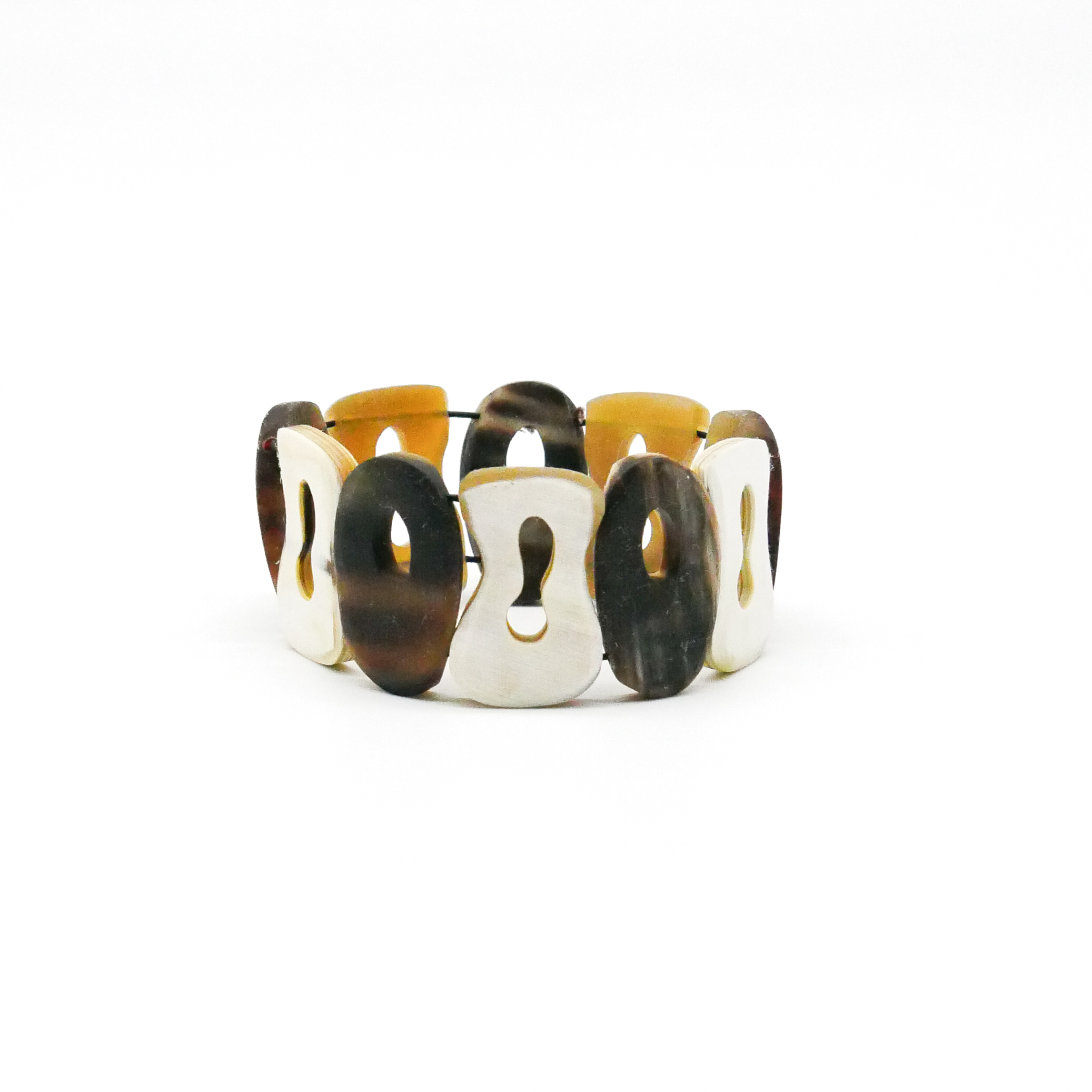  "Craft-Art", Horn Armband auf Gummi 35 mm breit, verschiedene Formen, braunes Horn 