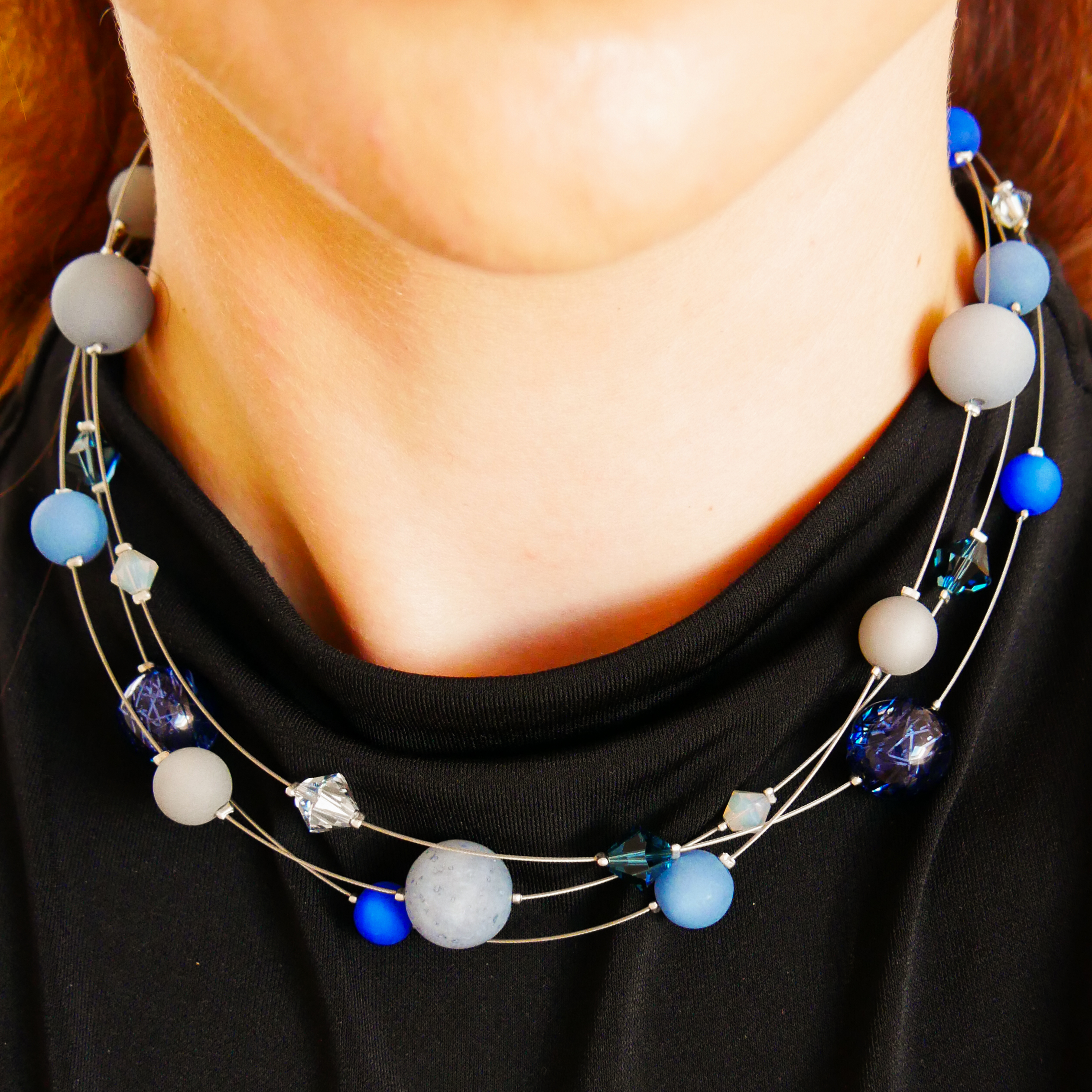 “Color Explosion”, short 3 strand necklace with polaris beads - pearlgentian