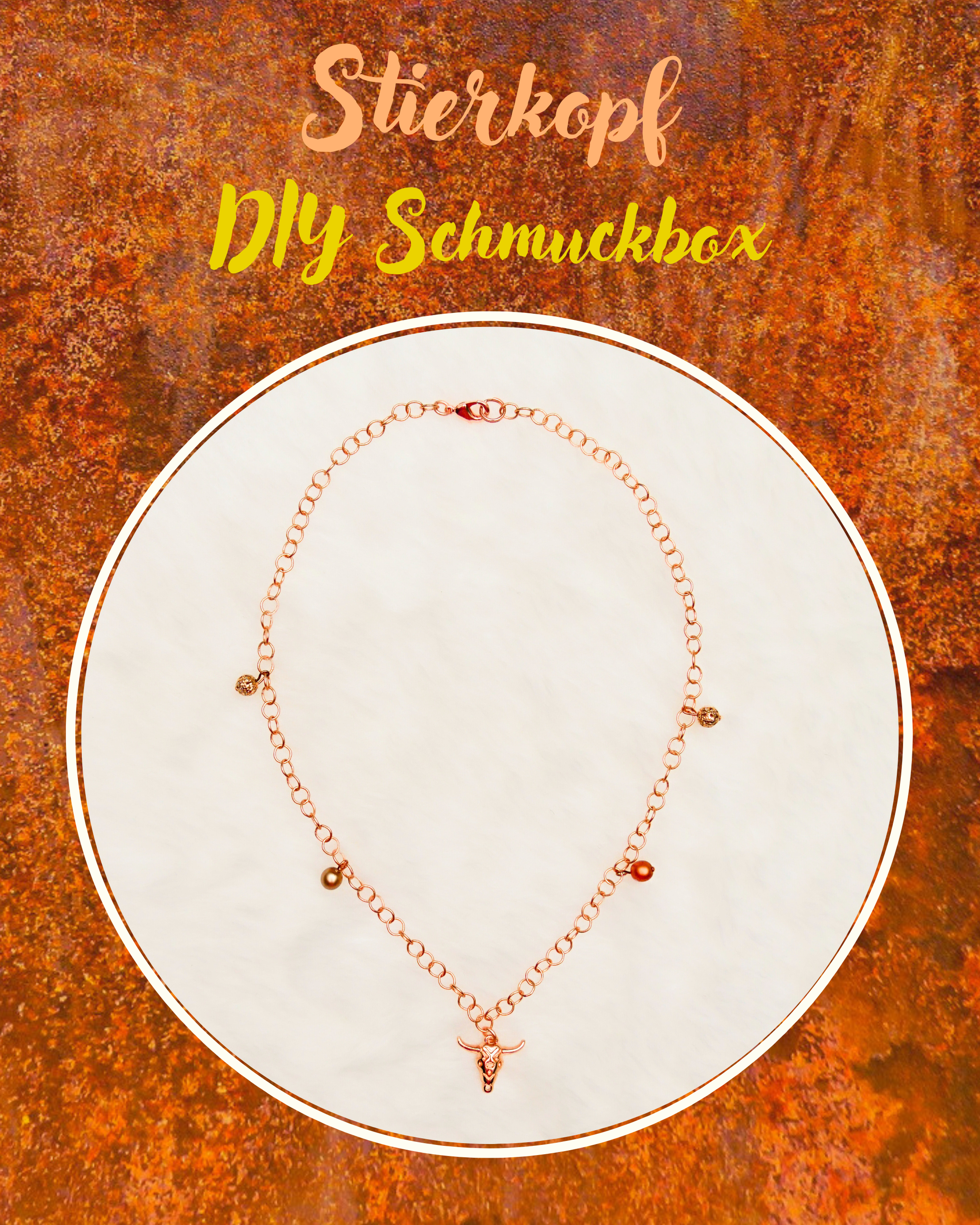  DIY kleine Schmuckbox, Kette Stierkopf rosévergoldete Kette mit Anhängern