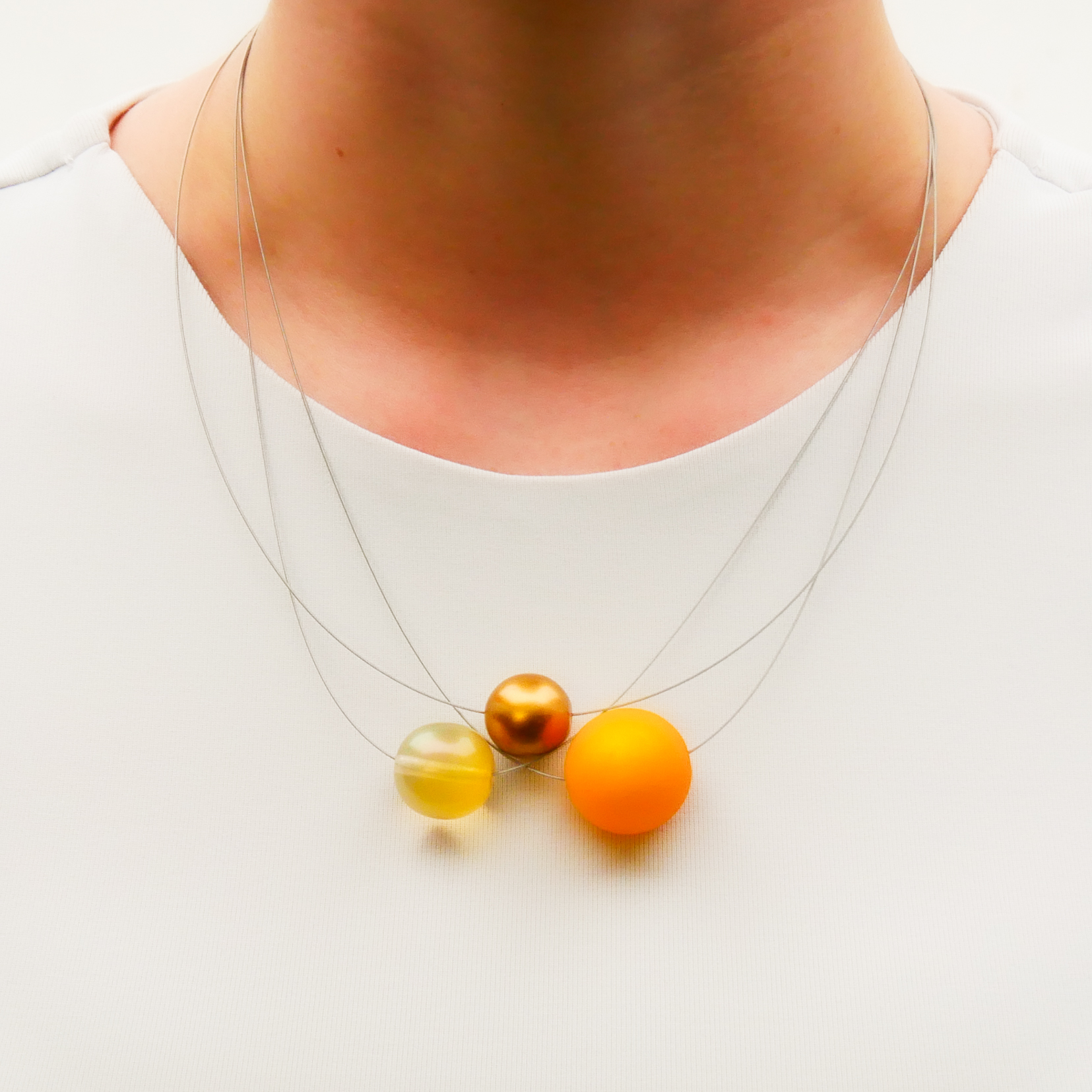  Color Explosion, kurze 3-Strang Kette "Planet" - Sonne gold-gelb