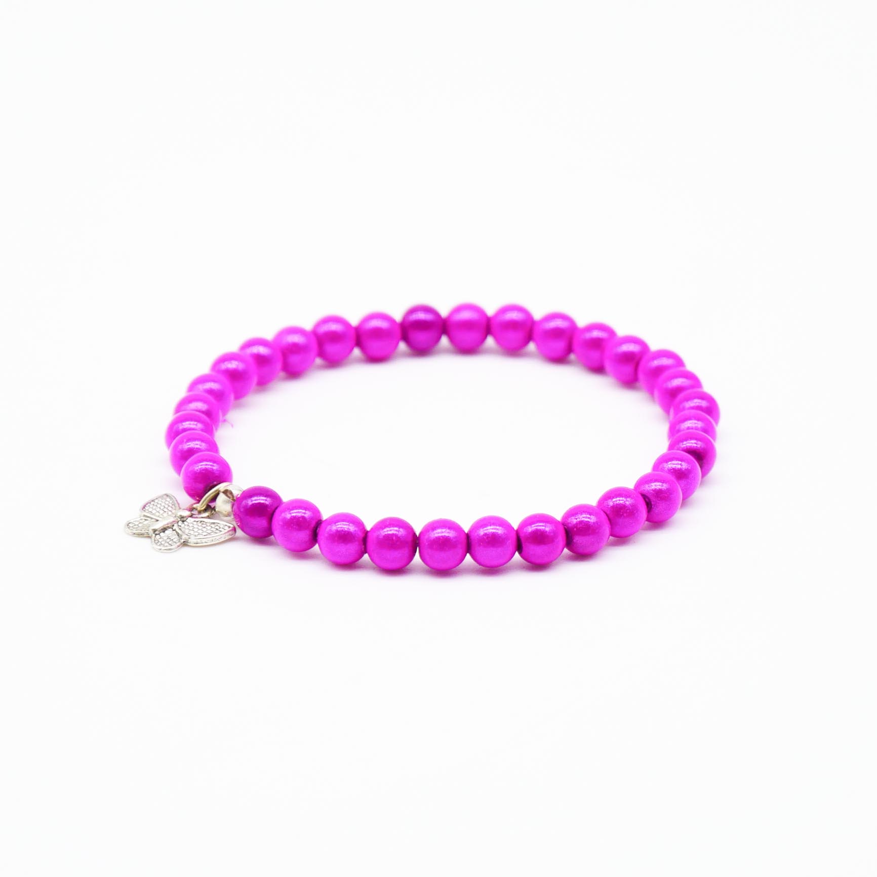 "Summer Feeling", elastisches Armband, ø 6mm Perlen, Schmetterling, Miracle Beads, pink