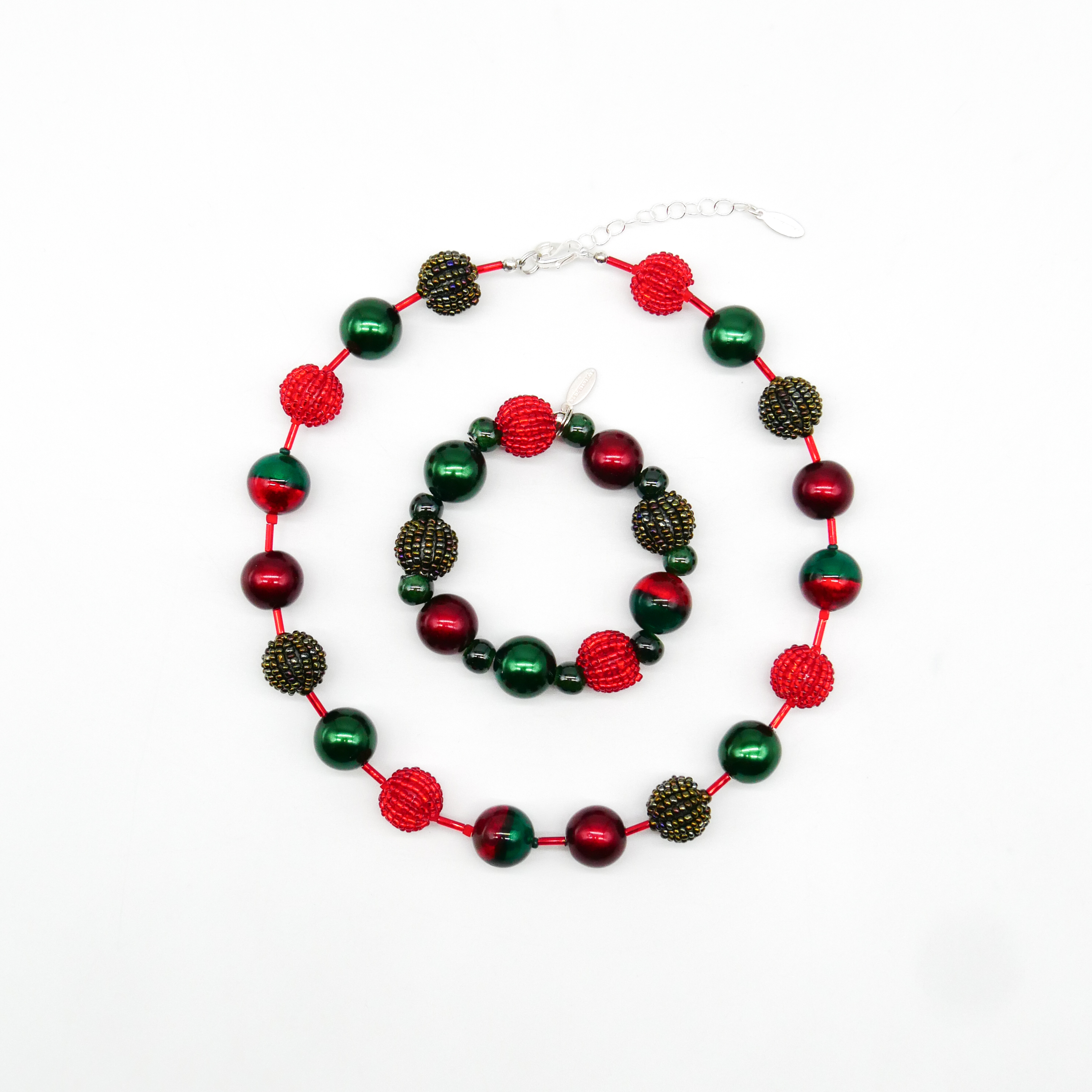  "Fine Bead Art", "Kette Christmas", Lampenperlen, Glasperlen rot-grün
