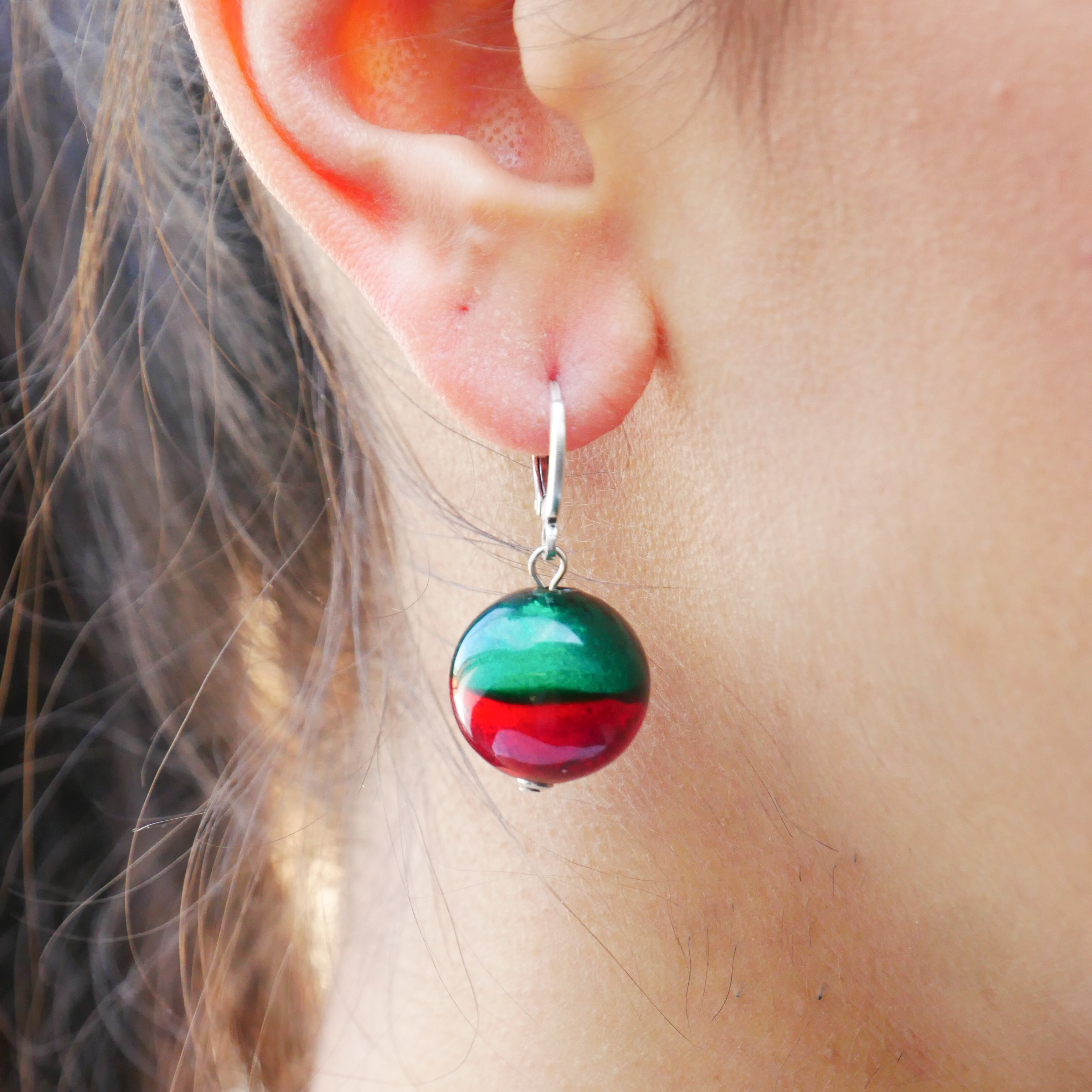  "Fine Bead Art", "Ohrringe Christmas", Lampenperlen, Glasperlen rot-grün