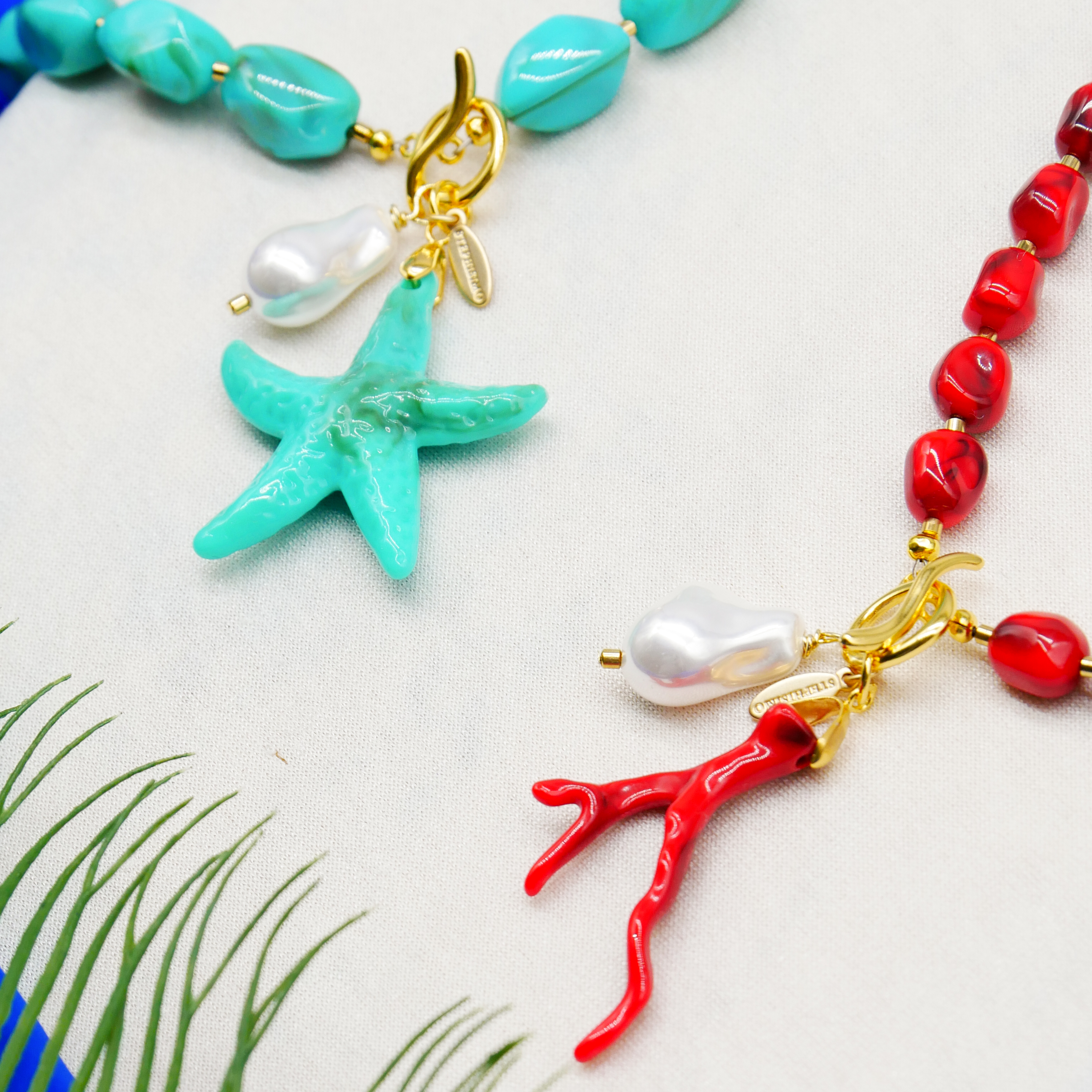  "Summer Feeling" Kette "Coral Sea" Resinperlen                        