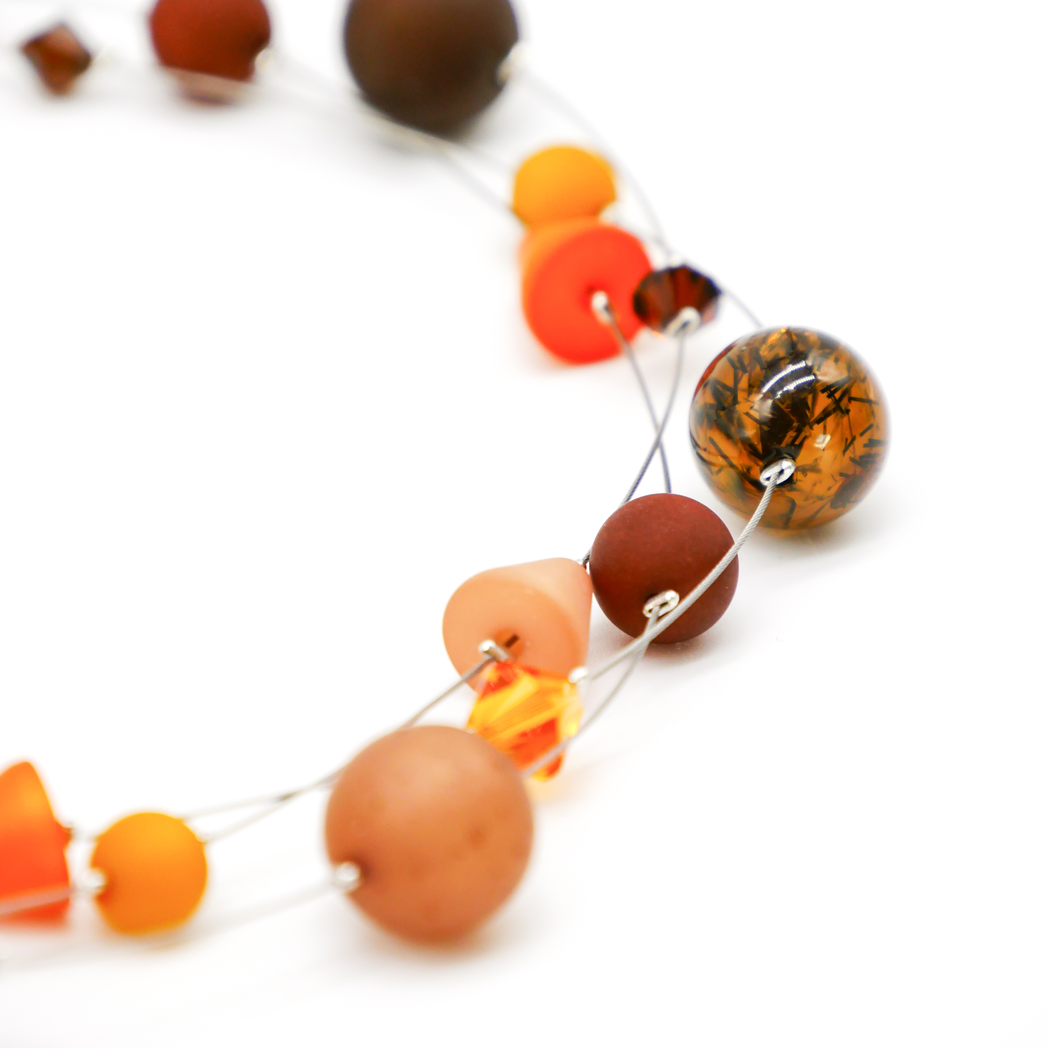 “Color Explosion”, short 3 strand necklace with polaris beads - choclatebrown “Color Explosion”, short 3 strand necklace with polaris beads - choclatebrown