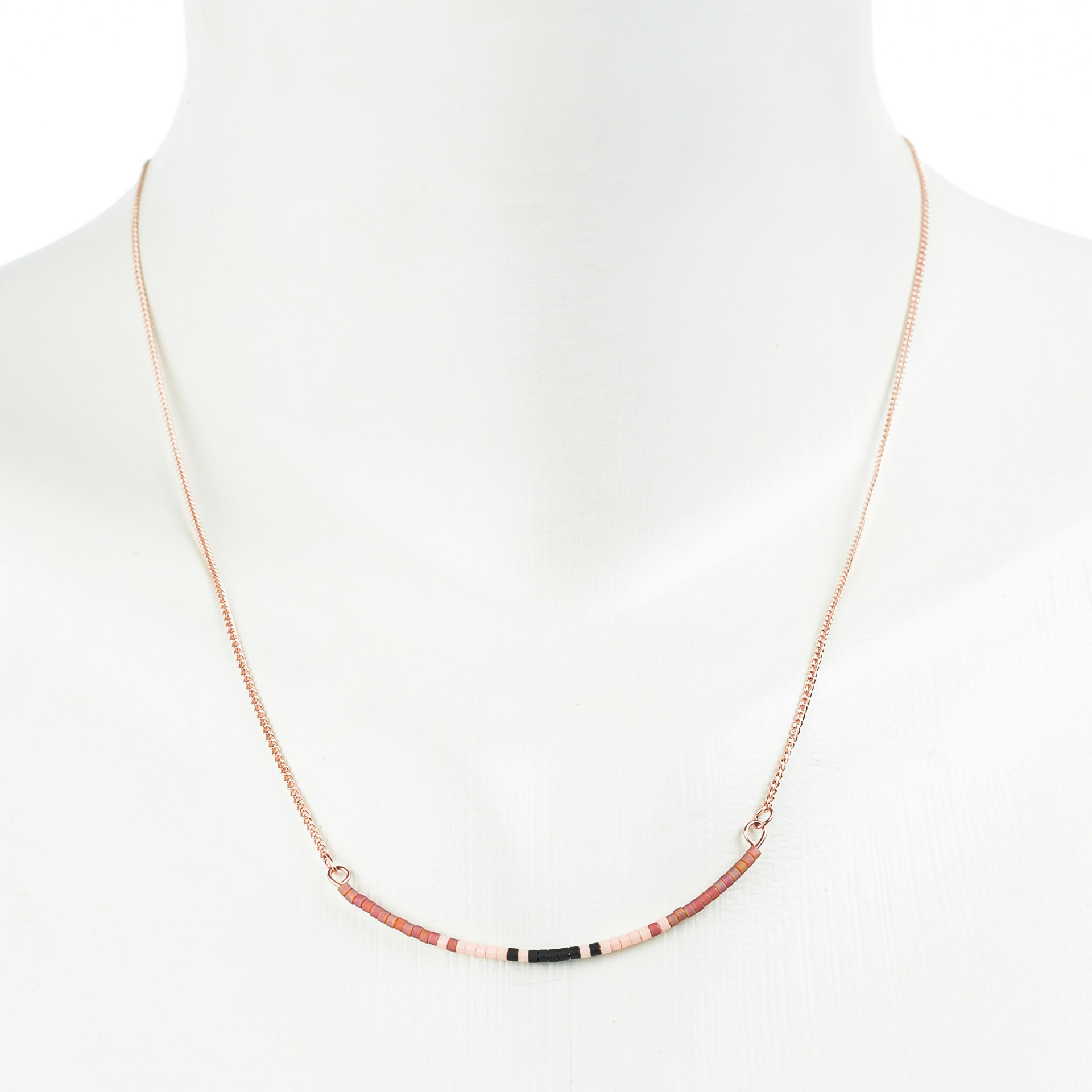 "Petite Beads" feine kurze Metallkette mit japan. Rocaillesperlen, braun-schwarz, rosé vergoldet