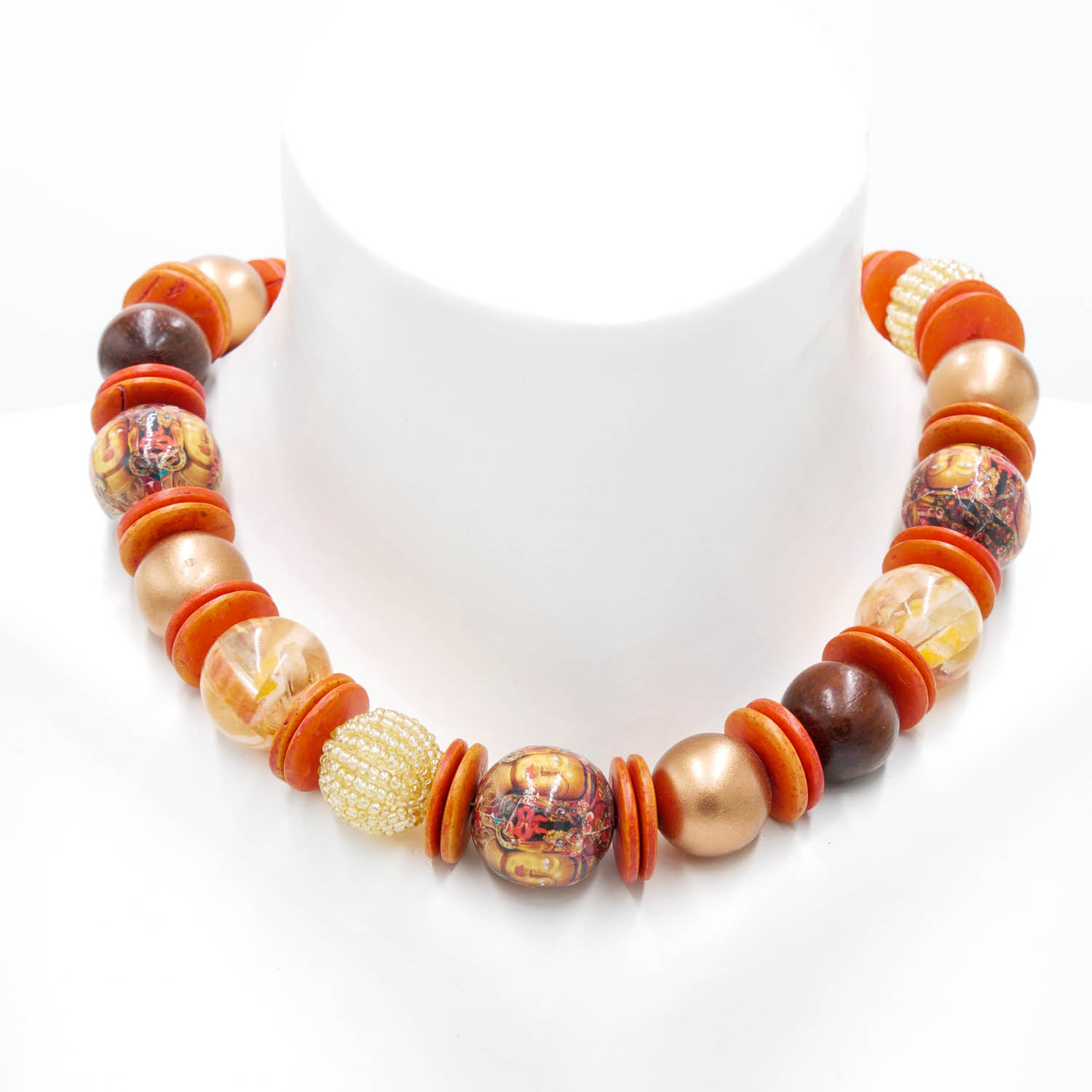 "Fine Bead Art" Halskette aus edlem Materialmix, orange-braun