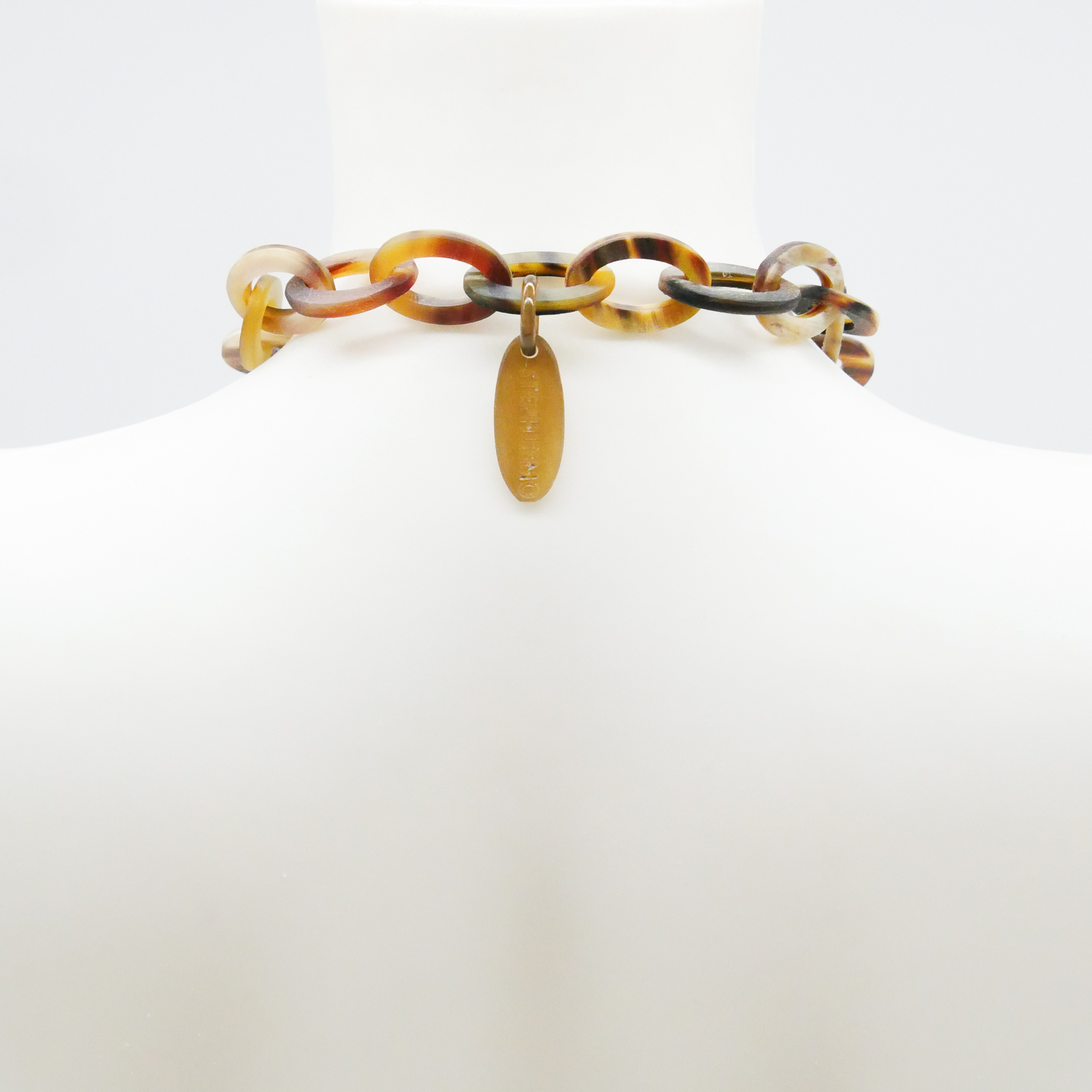  "Craft-Art", kurze Kette ca. 75 cm Ovale mit Verlauf, braunes Horn matt 