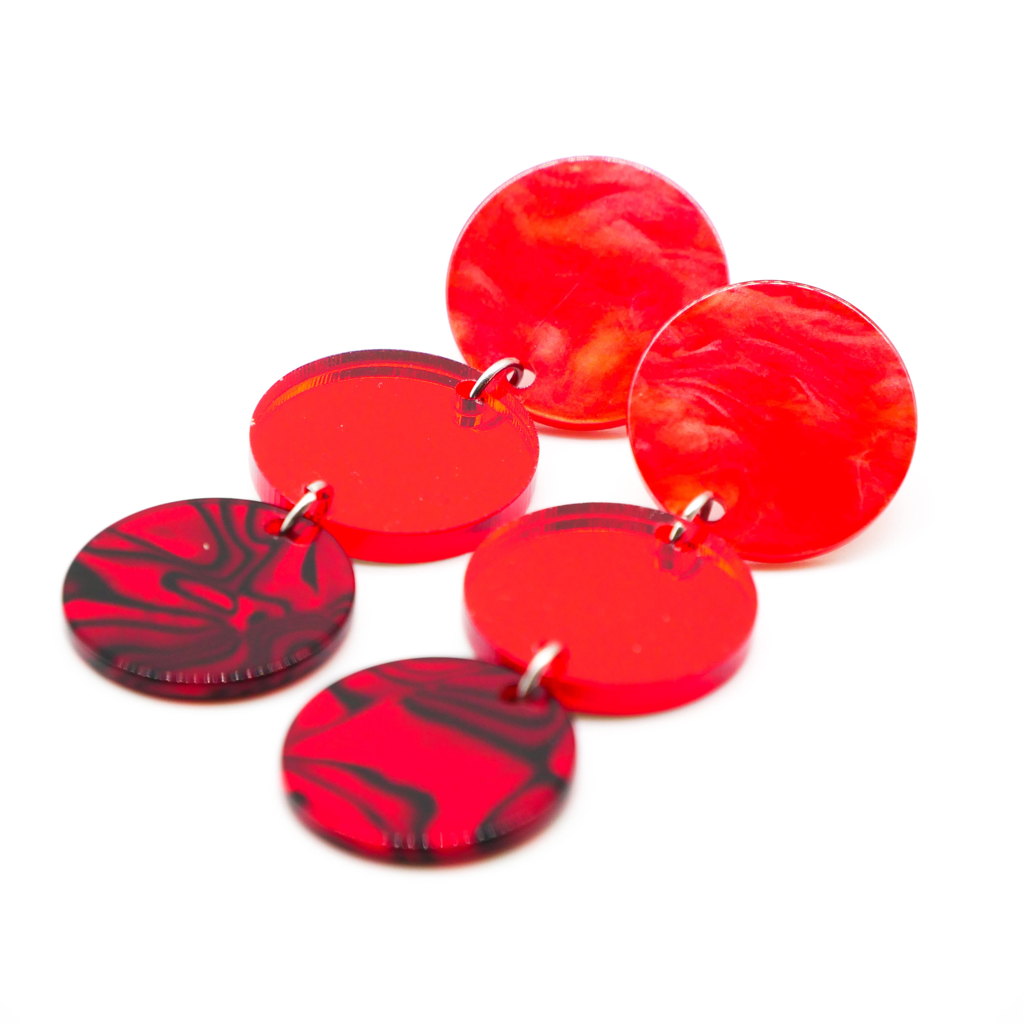 "Color Explosion", stud earrings 3pcs traffic light Ø 22 mm red pearl