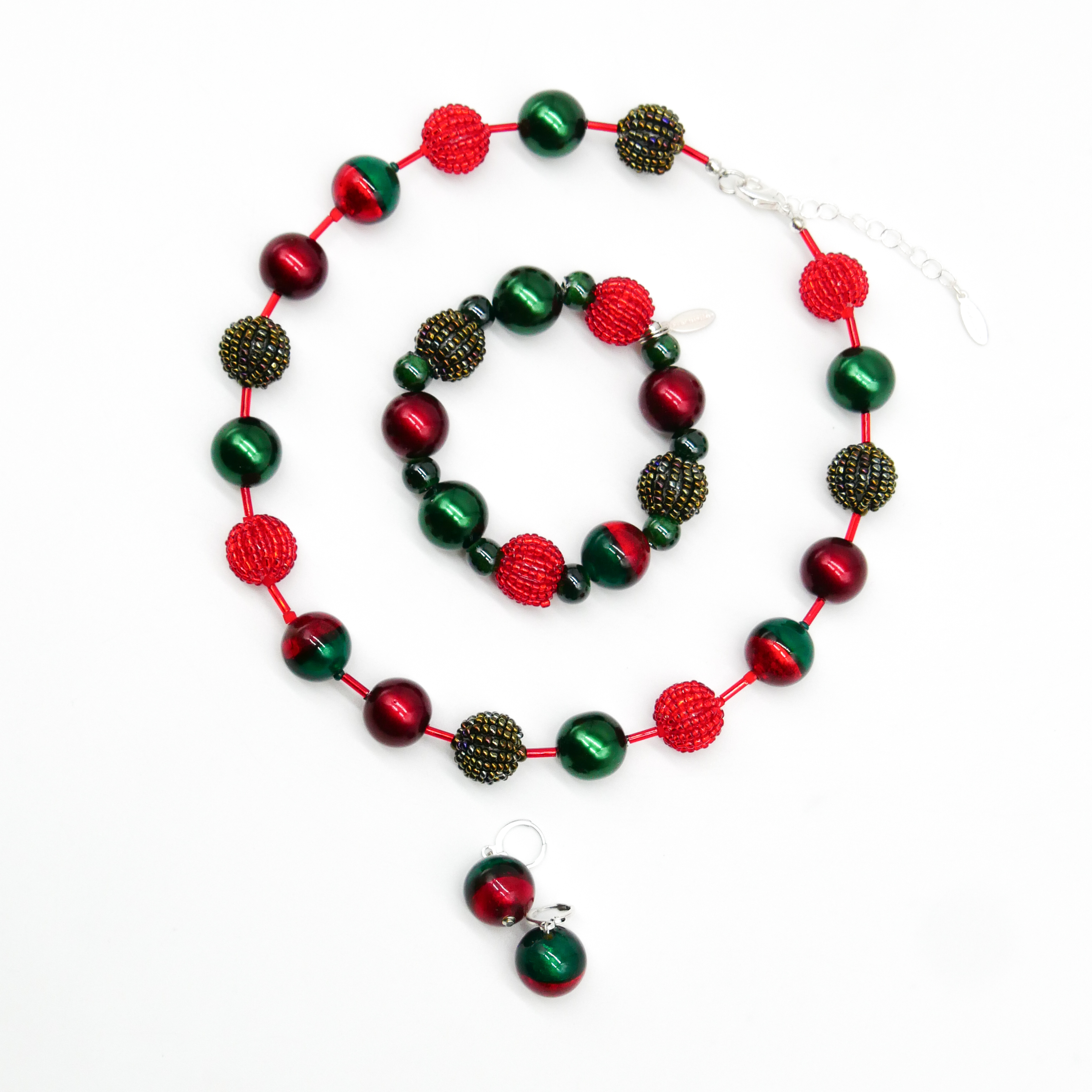  "Fine Bead Art", "Kette Christmas", Lampenperlen, Glasperlen rot-grün