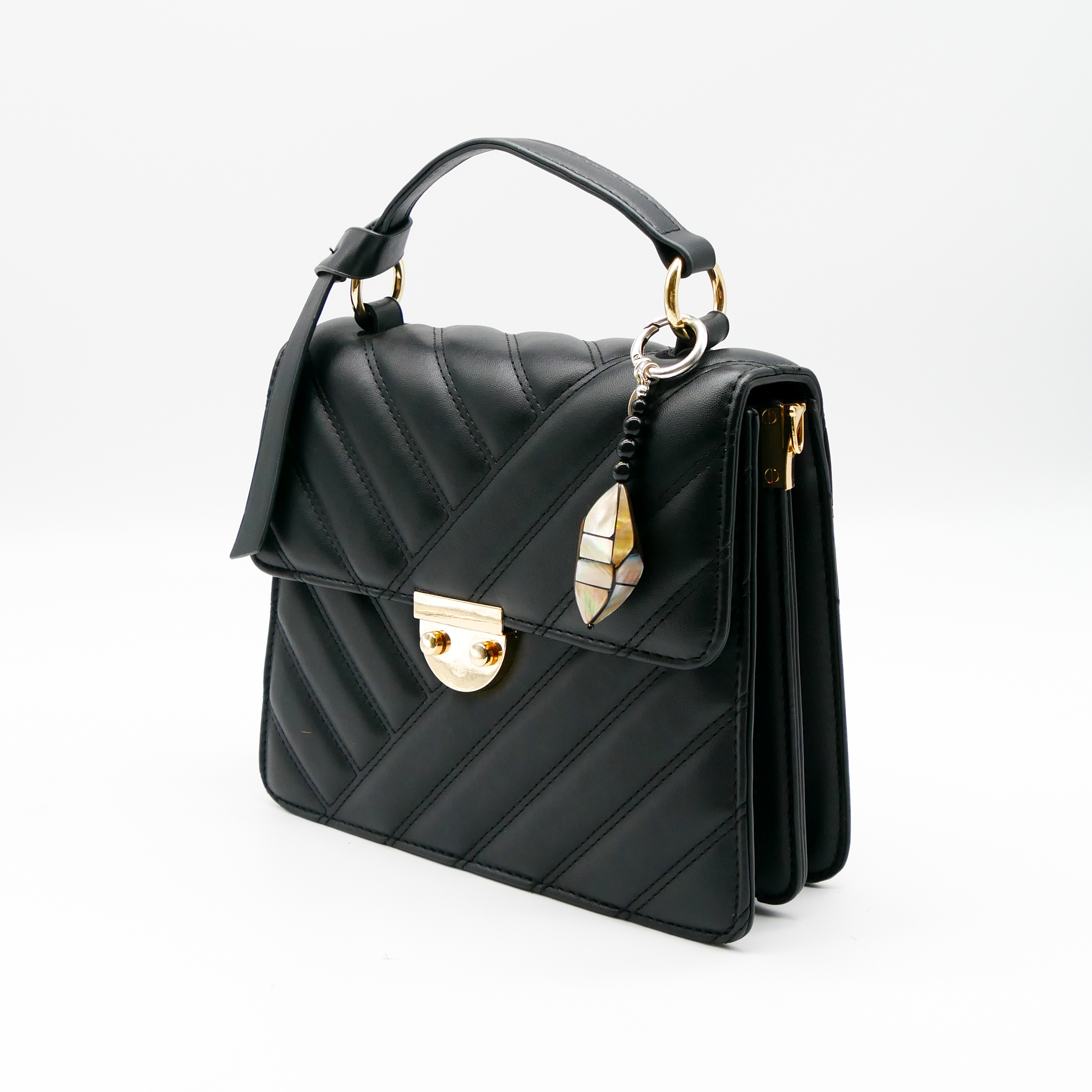 "Lucky Pendant" Anhänger, 1 Strang Glasperlen schwarz mit Designperle Brownlips 