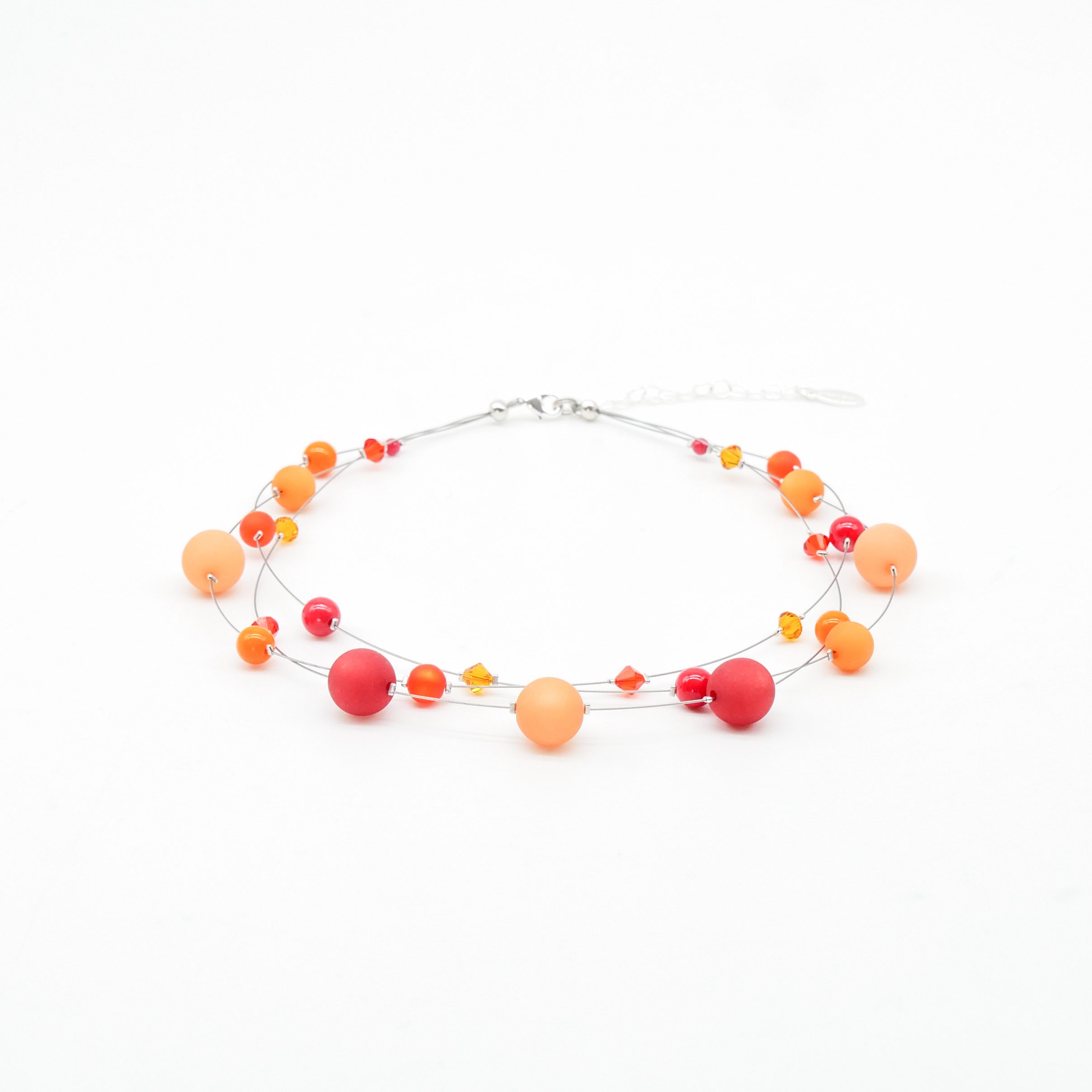 "Color Explosion", kurze 3 Strang Kette mit Polaris- und Kristallperlen - orange "Color Explosion", kurze 3 Strang Kette mit Polaris- und Kristallperlen - orange
