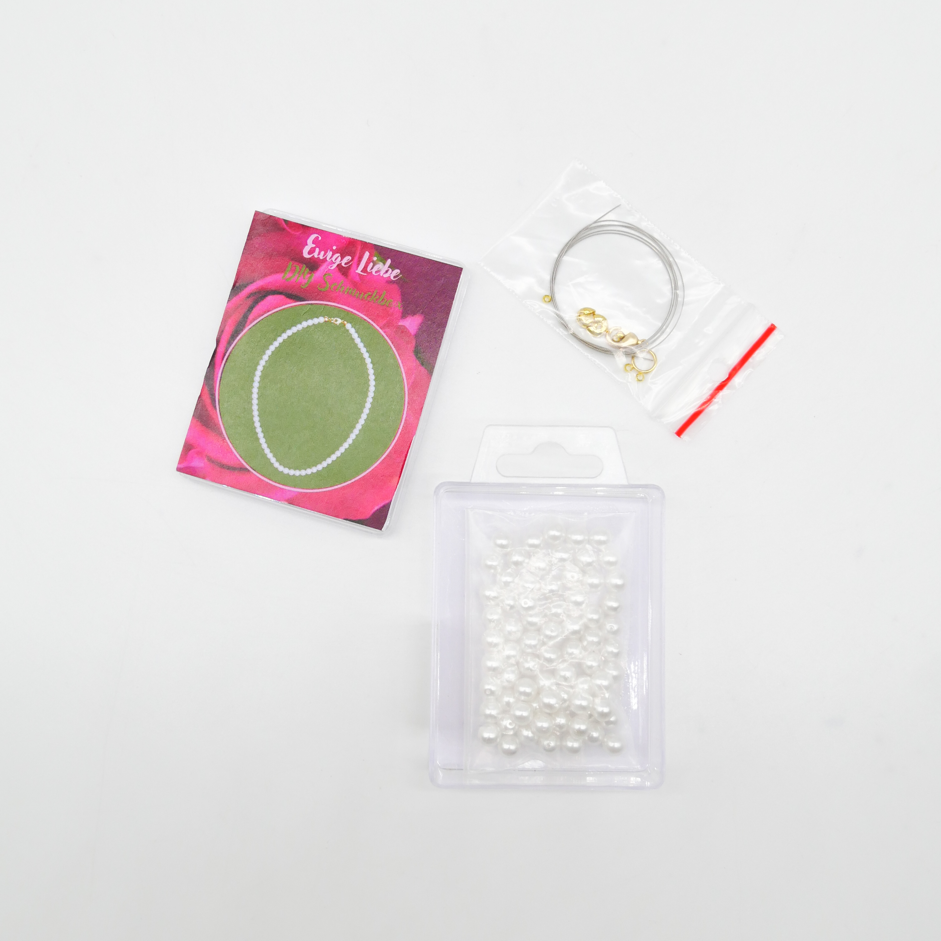 DIY kleine Schmuckbox, Kette Ewige Liebe Glasperlen ø 6 mm, Verschluss vergoldet DIY kleine Schmuckbox, Kette Ewige Liebe Glasperlen ø 6 mm, Verschluss vergoldet
