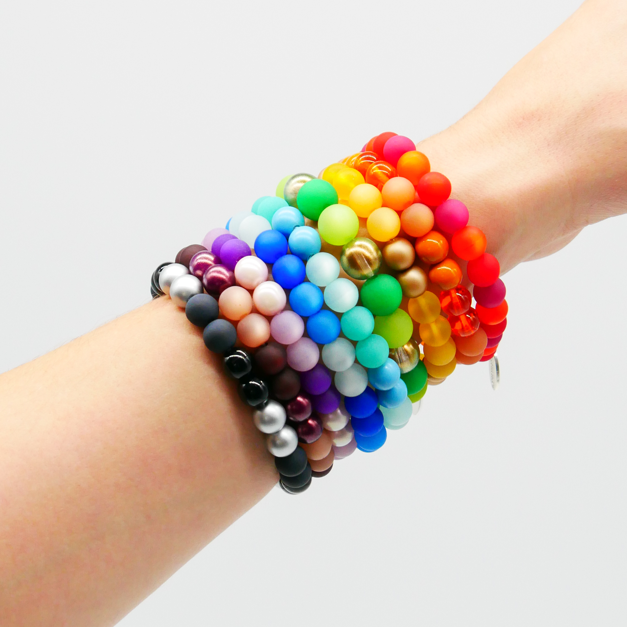  Color Explosion, Armband auf Gummi Ø 8 mm, Glas- und Polaris Perlen, Neptun türkis