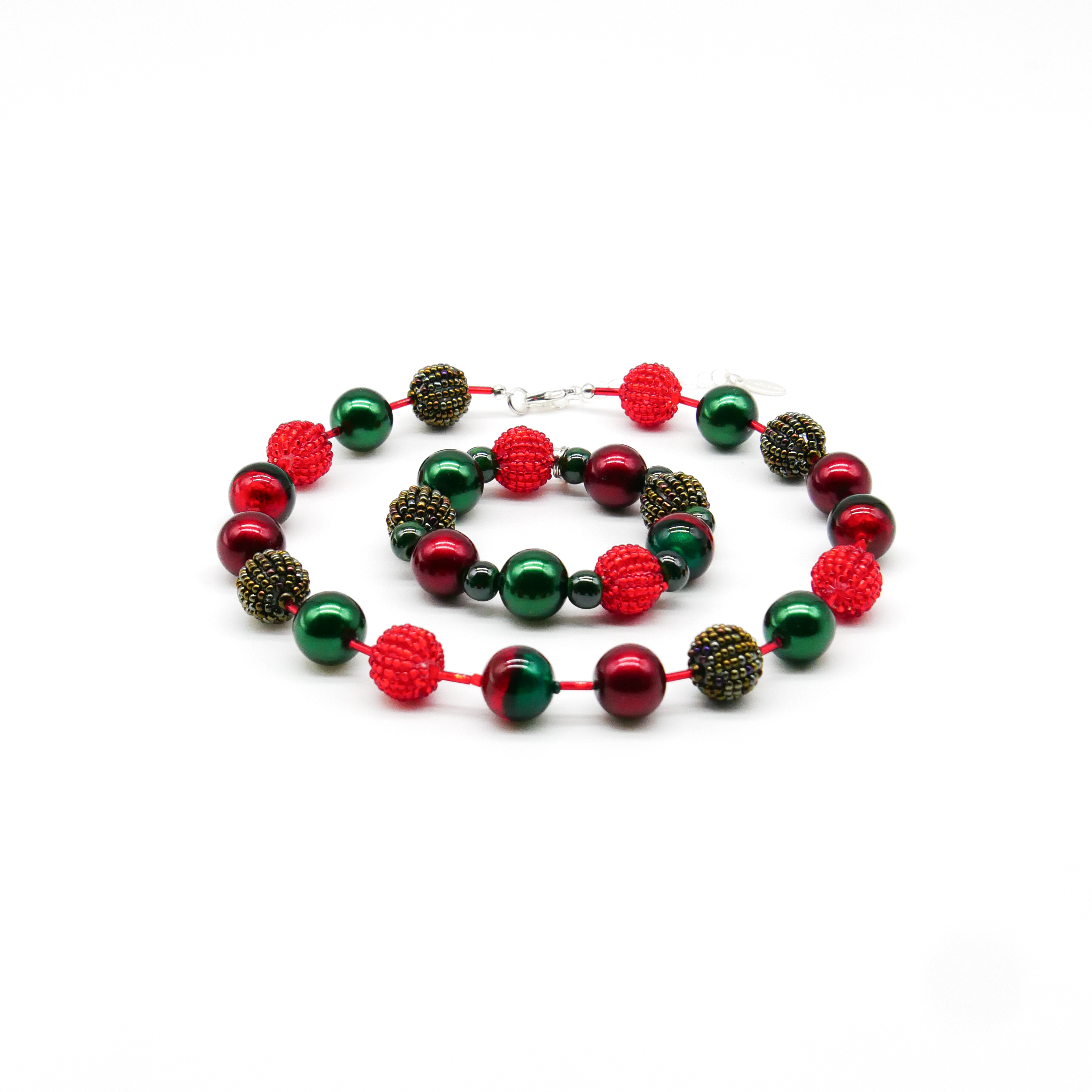  "Fine Bead Art", "Kette Christmas", Lampenperlen, Glasperlen rot-grün
