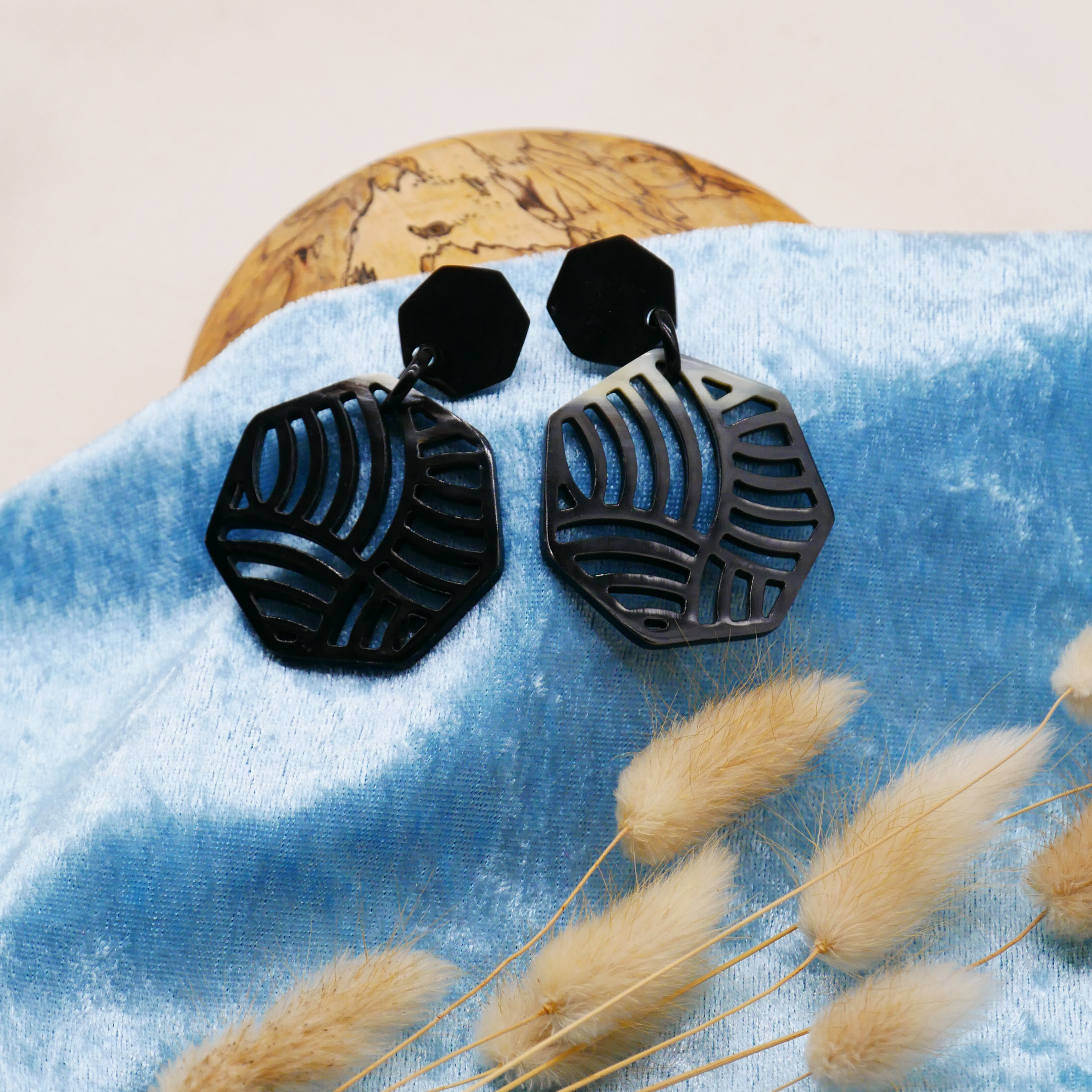  "Craft Art" Ohrring "Polygon" marble Horn