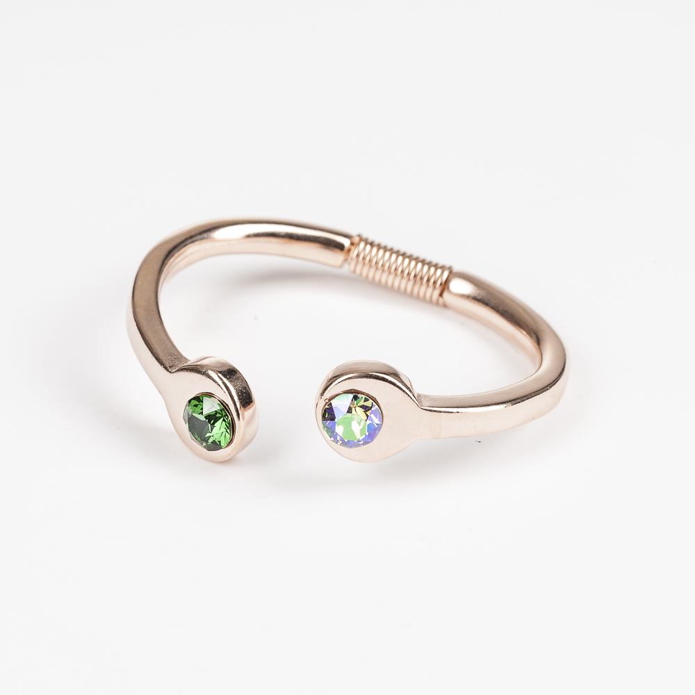 Armspange aus Metall, "Geometrie", aufklappbar, roségoldfarben, Dark Moss Green-Crystal